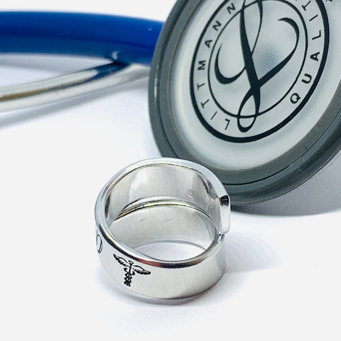 Hand Stamped Personalized Stethoscope ID Tag ID Ring - Nurses Doctors Veterinarians Techs | Littman Charm | Stethoscope Identification