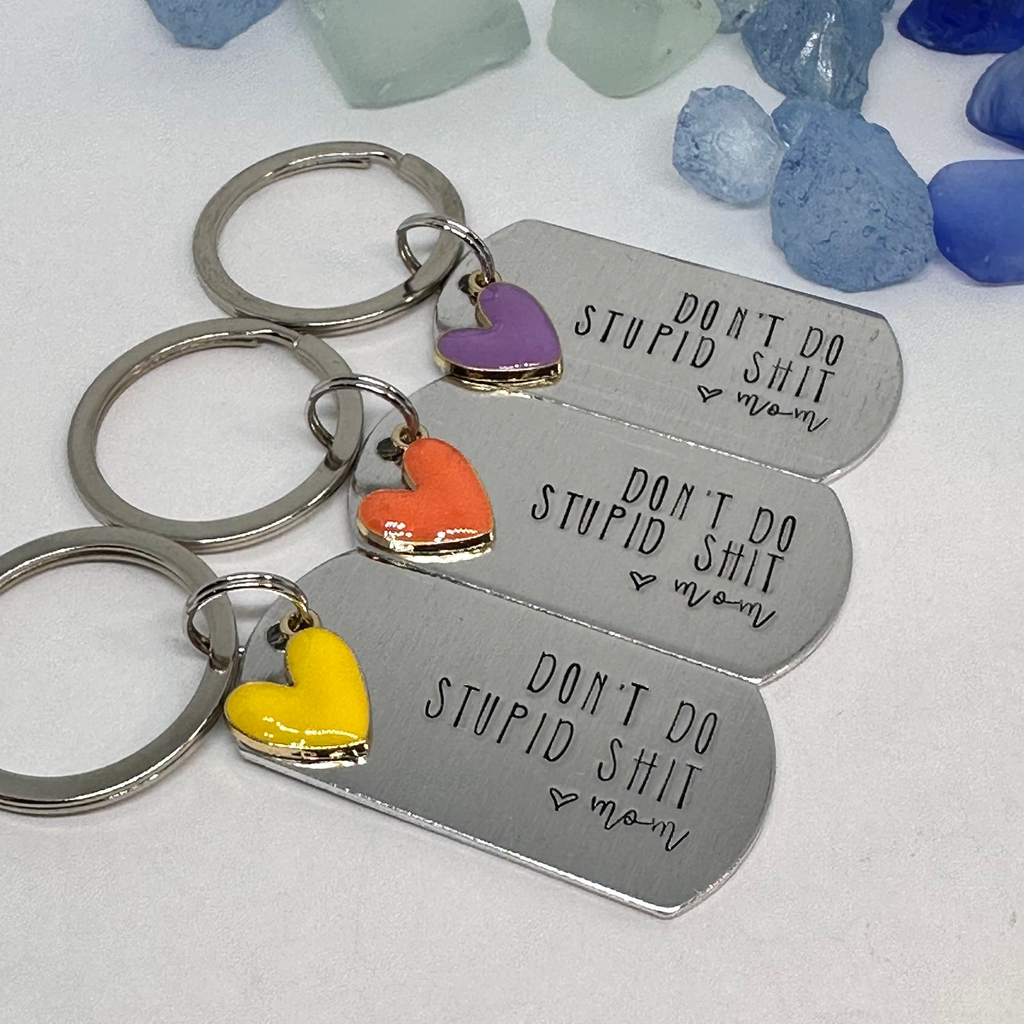 Don’t Do Stupid Shit Love Mom| Hand Stamped Metal Keyring | Drive Safe Gift from Parents | Teenager Keychain Gift | Graduate Gift Idea