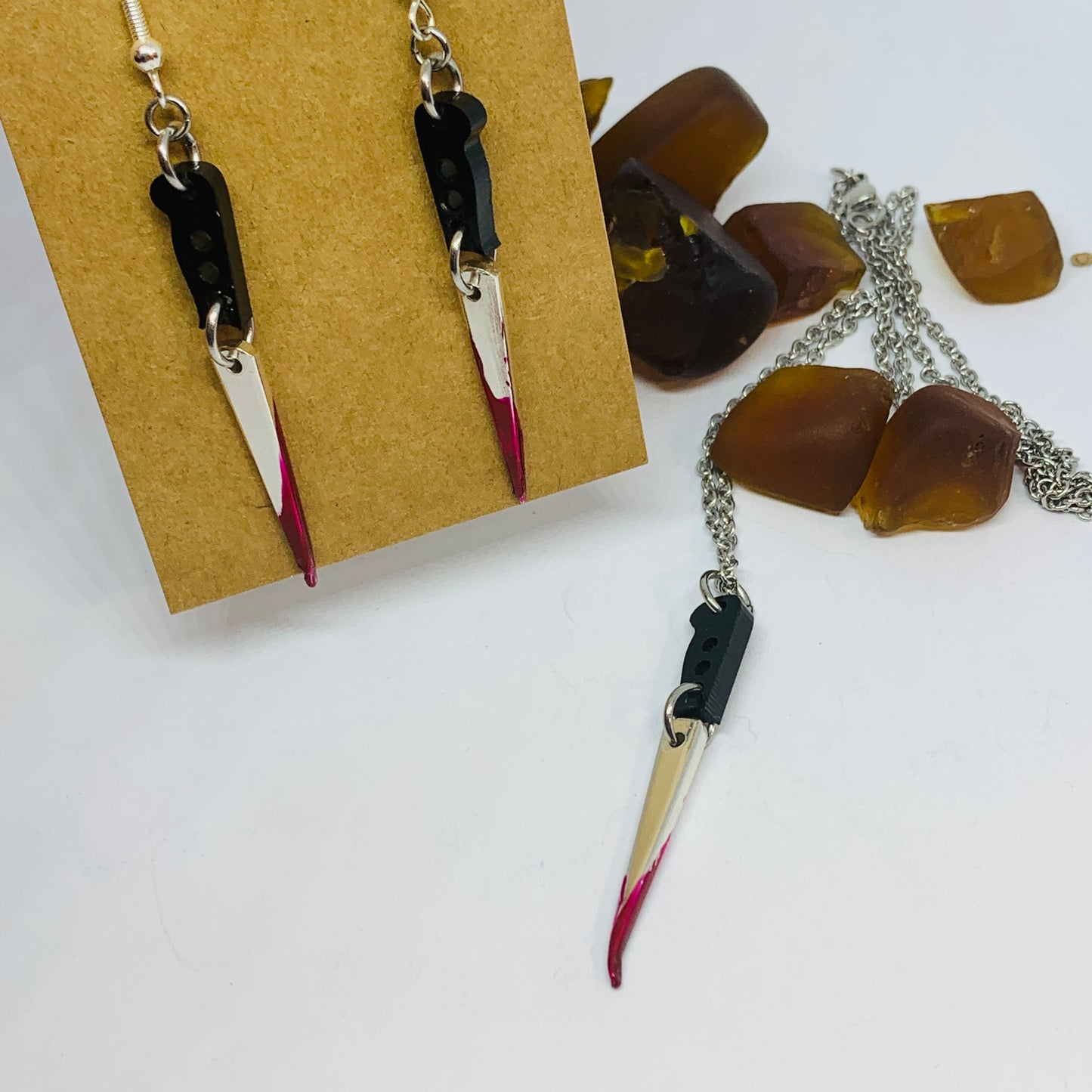 "Bloody Knife" Vintage Silverware Fork Tine Necklace | Halloween Jewelry | Knife Pendant | Fake Blood Knife Jewelry