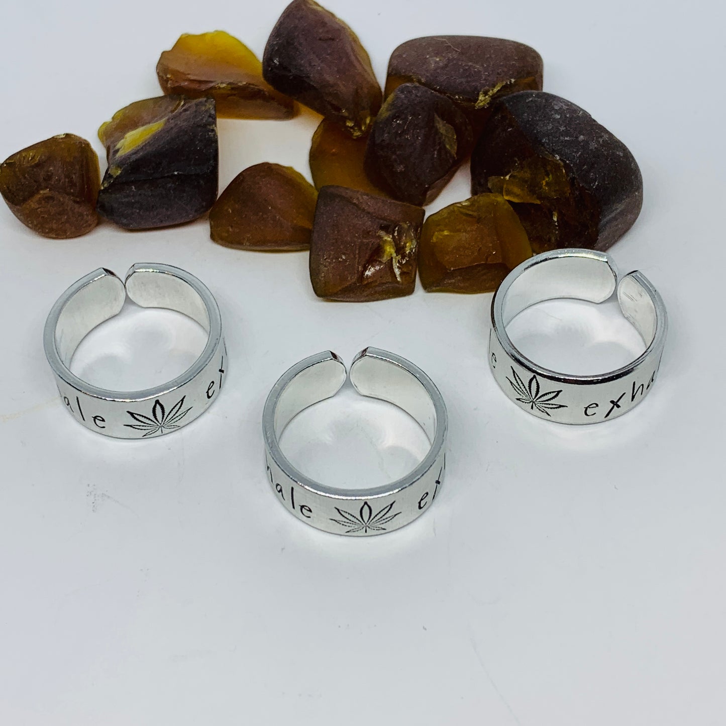 Inhale Exhale Hand Stamped Ring | Dispensary Pot Ring | Stamped Metal Cuff Ring | Marijuana Friendly | Pothead Jewelry | Weed Cannabis