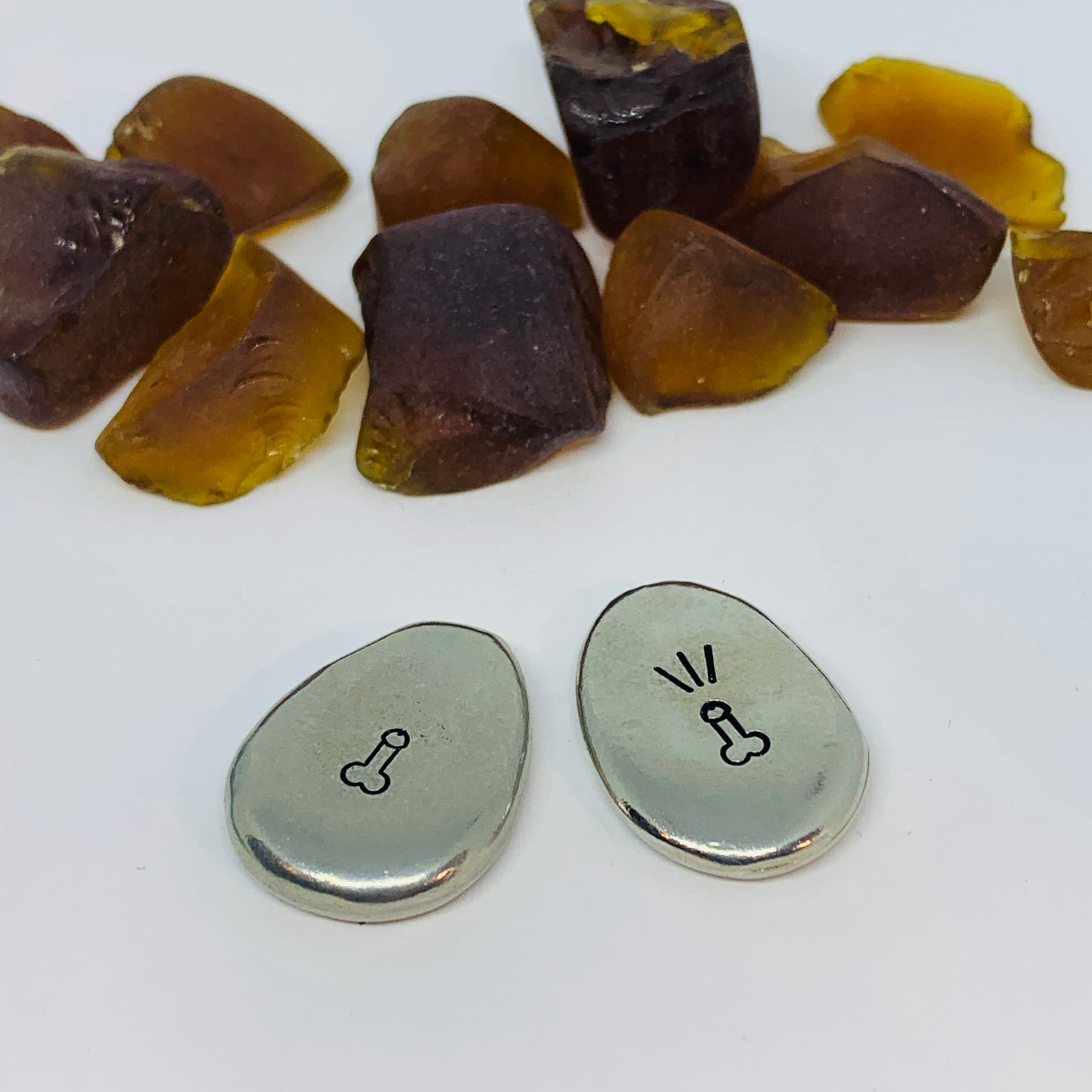 Penis Pewter Pocket Pebble | Rub Me! I Squirt! | Adult Pocket Stone | Two-sided Pocket Charm | Stamped Metal Worry Stone | Fun Adult Gag