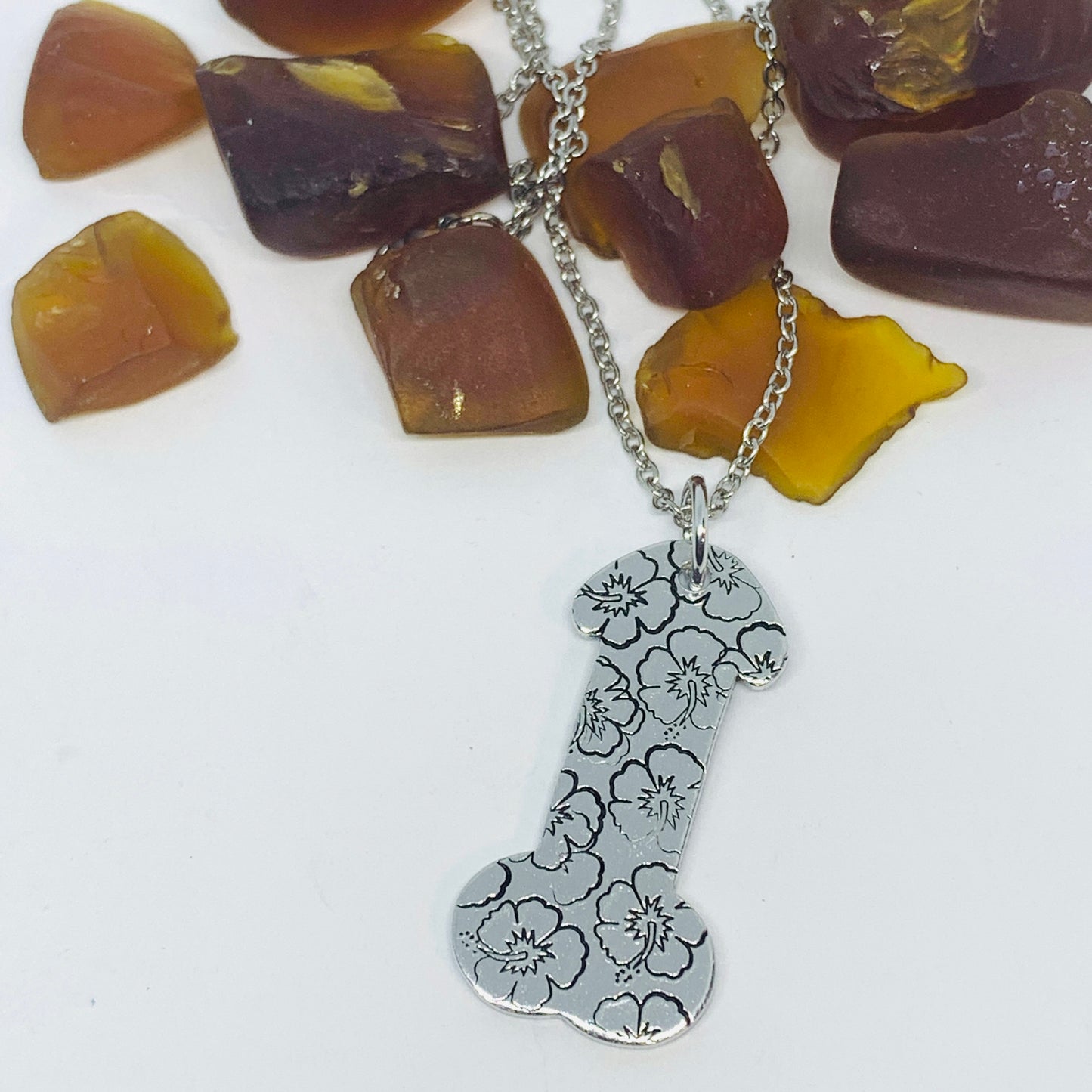Penis Pendant Necklace - Hand Stamped | Dick Jewelry | Cock | Pot Leaf | Snowflakes | Hibiscus