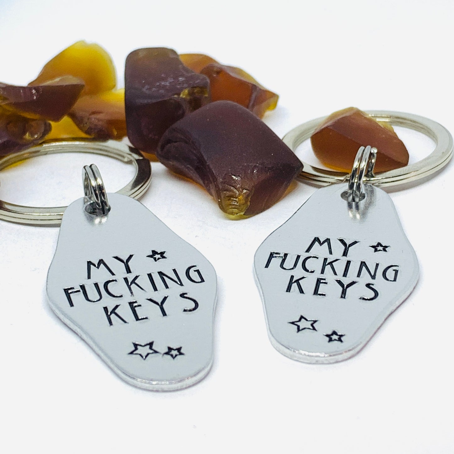 MY FUCKING KEYS Hand-Stamped Metal Keychain | Funny & Sarcastic Retro Motel Key Tag | Housewarming Gift | New Driver Gift