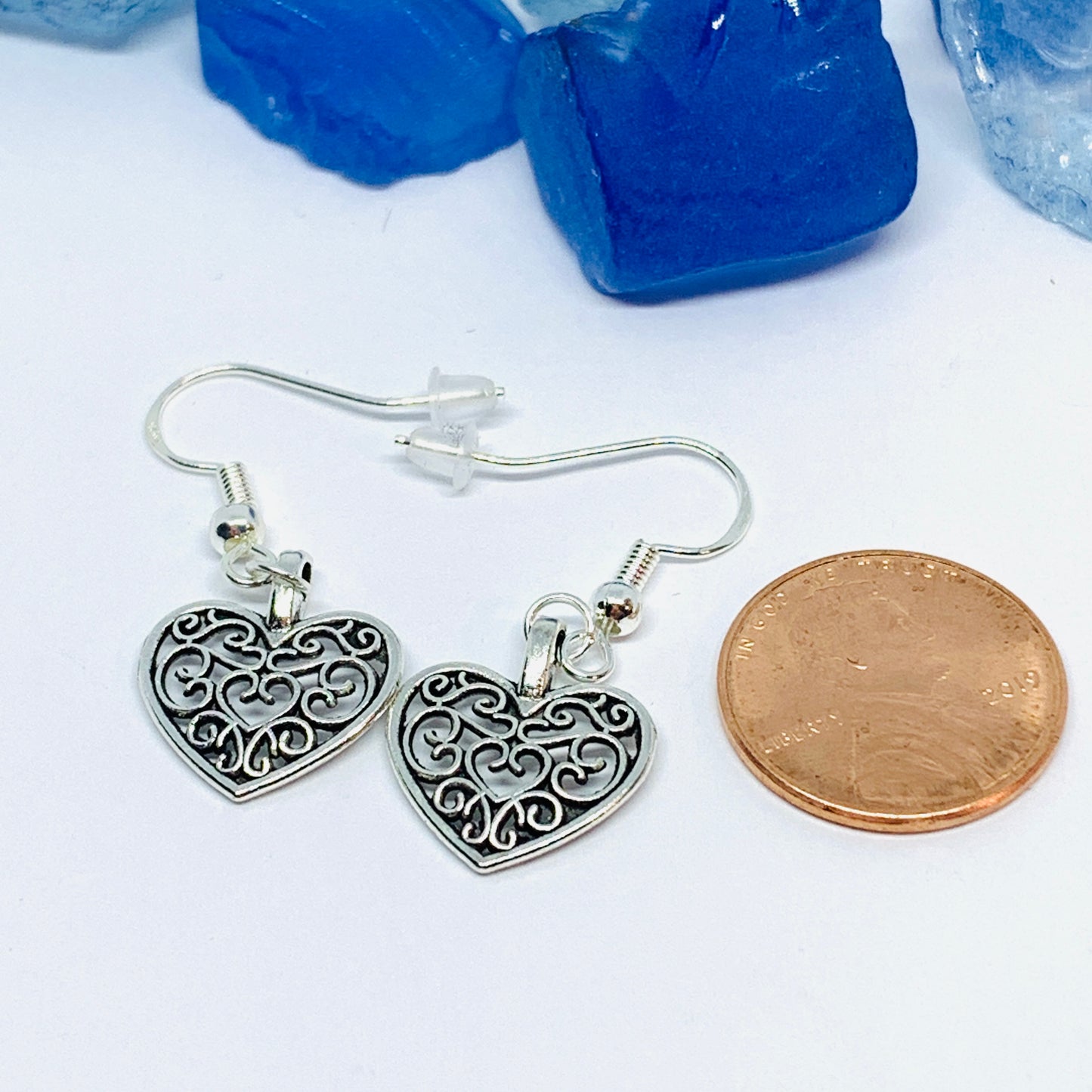 Filigree Heart Silver Wire Earrings with Backs | Hearts Earrings | Love Earrings | Gifts for Her | Valentine’s Day | Dainty Earrings