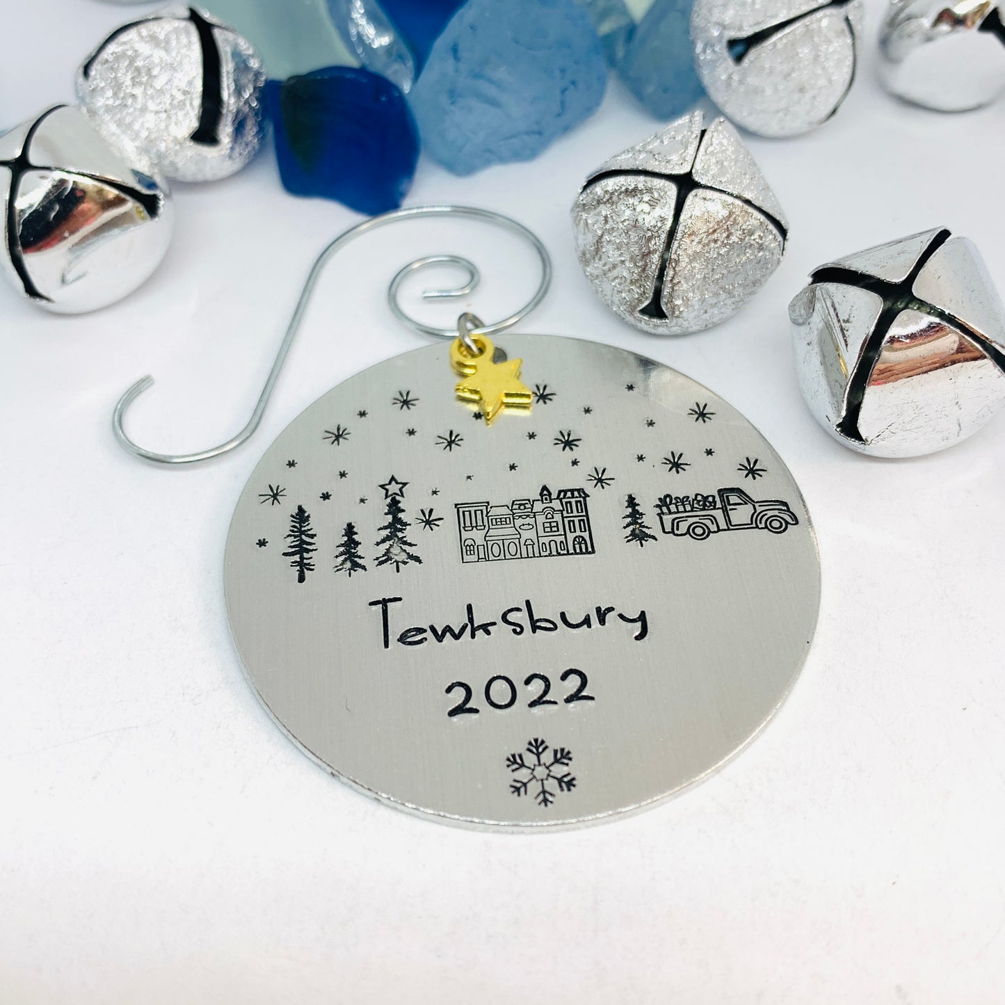 Home Town Hand Stamped Ornament | Aluminum Round Ornament | Christmas Ornament | Hand Crafted Tree Decor | Holiday Decoration
