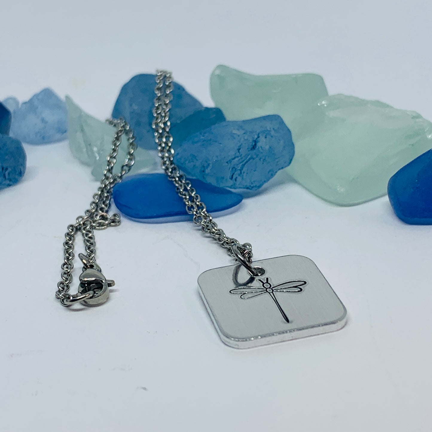 Dragonfly Hand Stamped Necklace | Dragonfly/Damselfly Square Necklace | Gift for Her | Simple Gift | Odonata, Infraorder Anisoptera