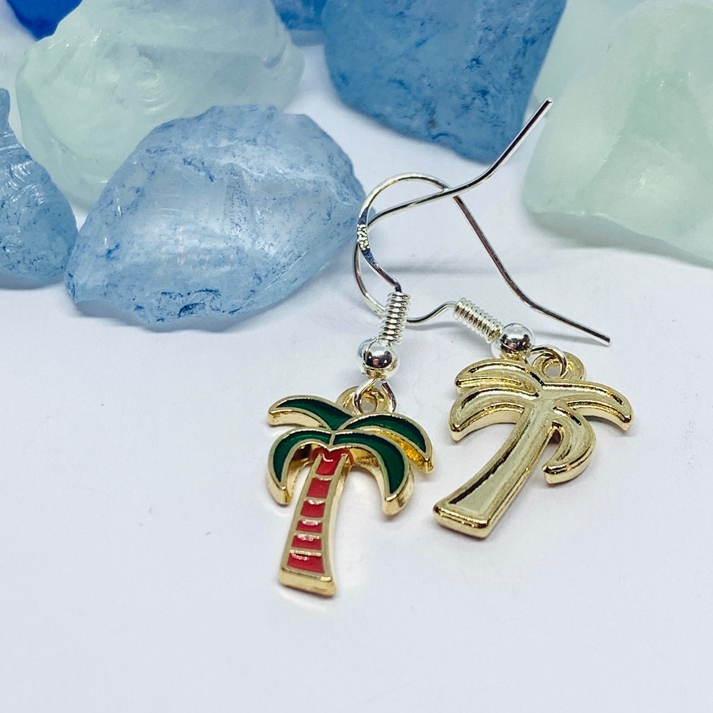Palm Trees Enamel Earrings with Silver Wires and Backs | Tropical Earrings | Gifts for Her | Tree Earrings