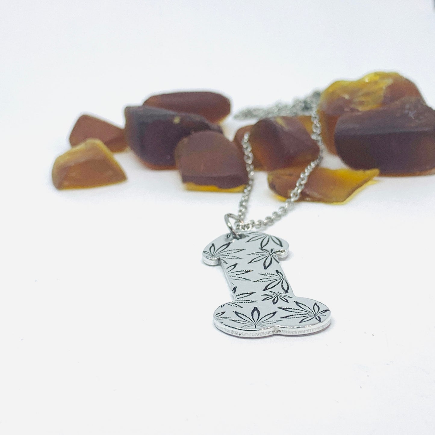 Penis Pendant Necklace - Hand Stamped | Dick Jewelry | Cock | Pot Leaf | Snowflakes | Hibiscus