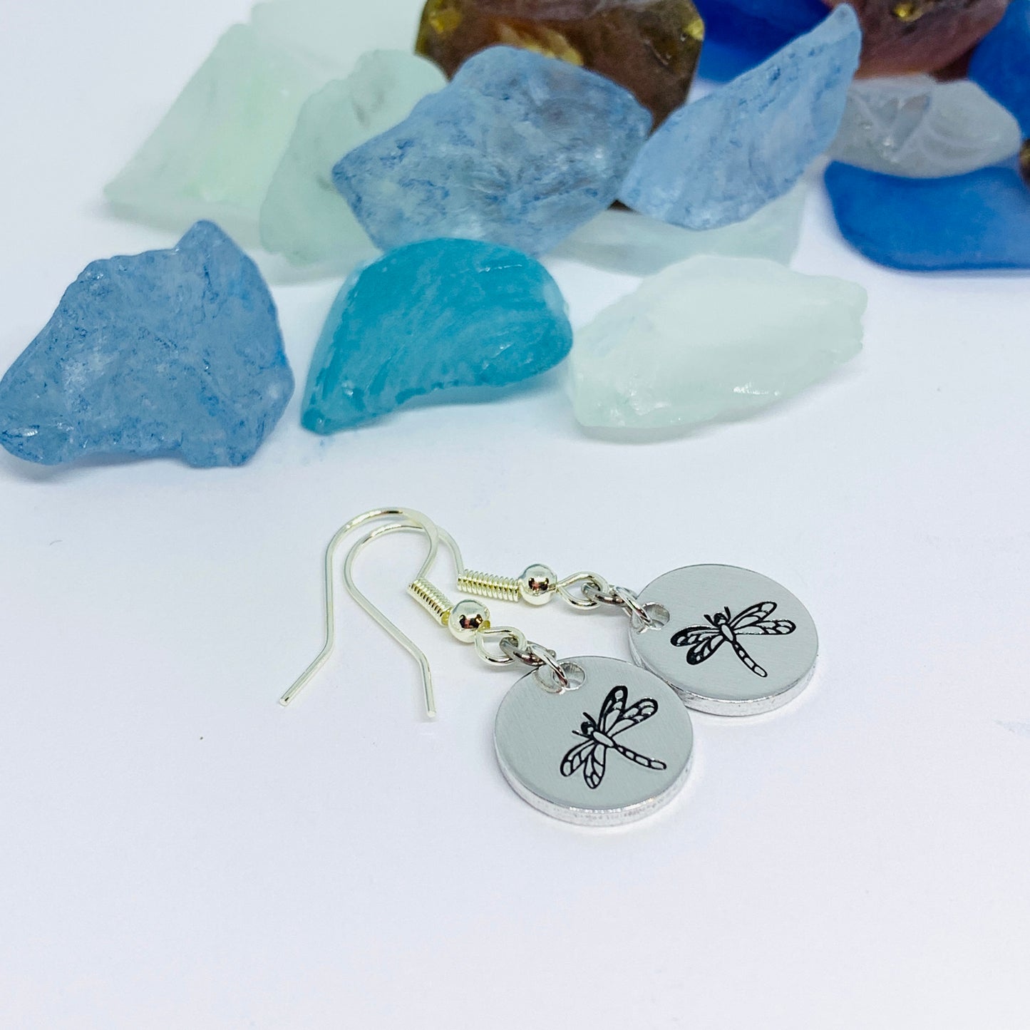 Hand Stamped Dragonfly Silver Wire Earrings with Backs | Hand Stamped Metal Dragonfly Firefly Earrings | Gifts for Her | Nature Earrings