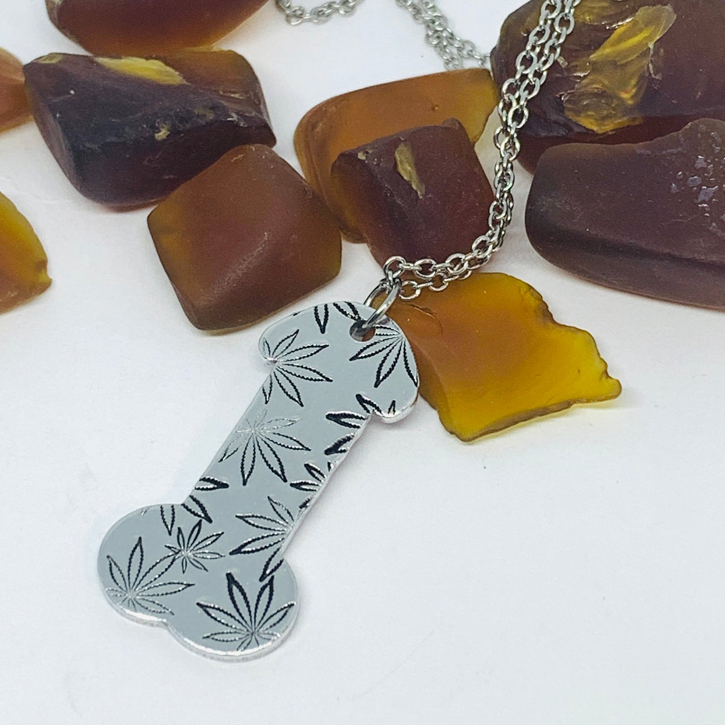 Penis Pendant Necklace - Hand Stamped | Dick Jewelry | Cock | Pot Leaf | Snowflakes | Hibiscus