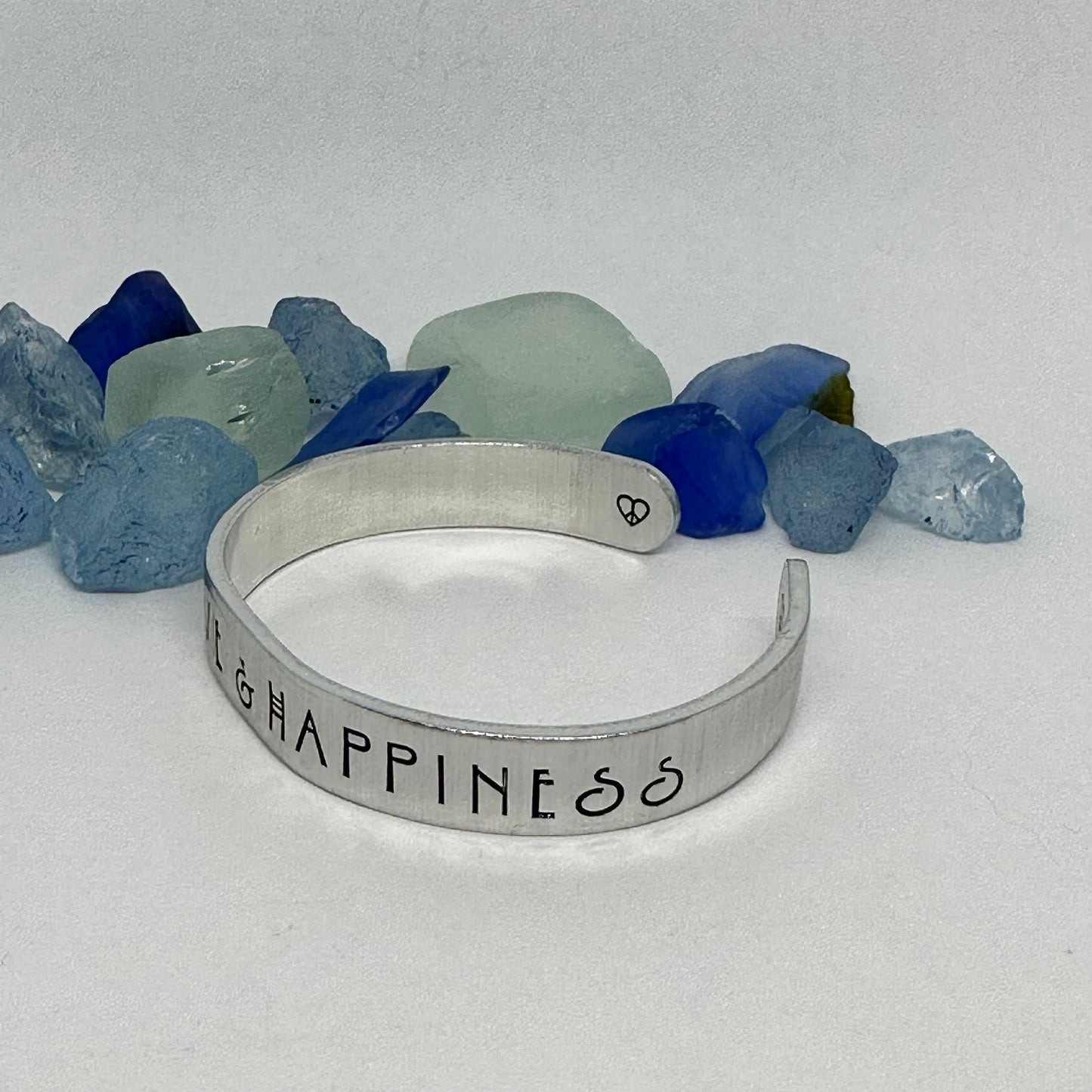 Peace Love & Happiness - Hand Stamped Cuff Bracelet