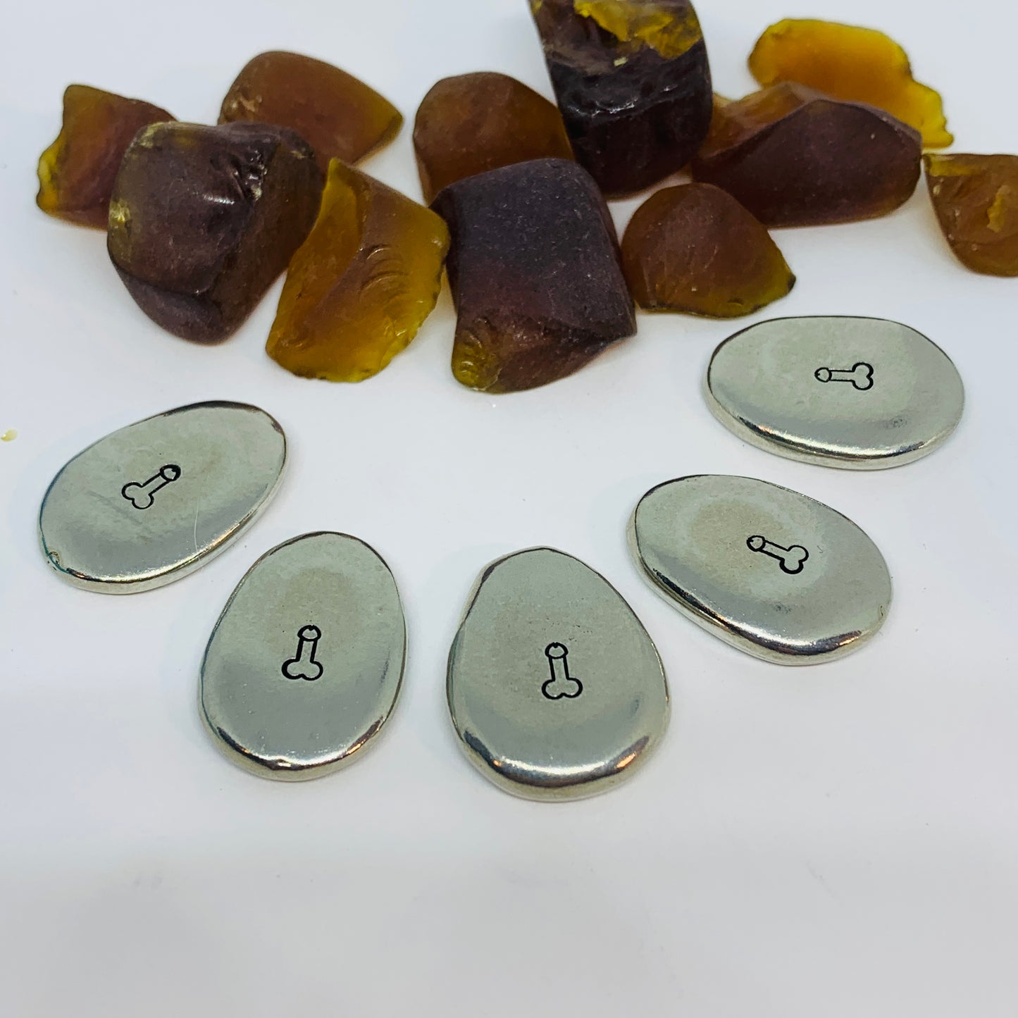 Penis Pewter Pocket Pebble | Rub Me! I Squirt! | Adult Pocket Stone | Two-sided Pocket Charm | Stamped Metal Worry Stone | Fun Adult Gag