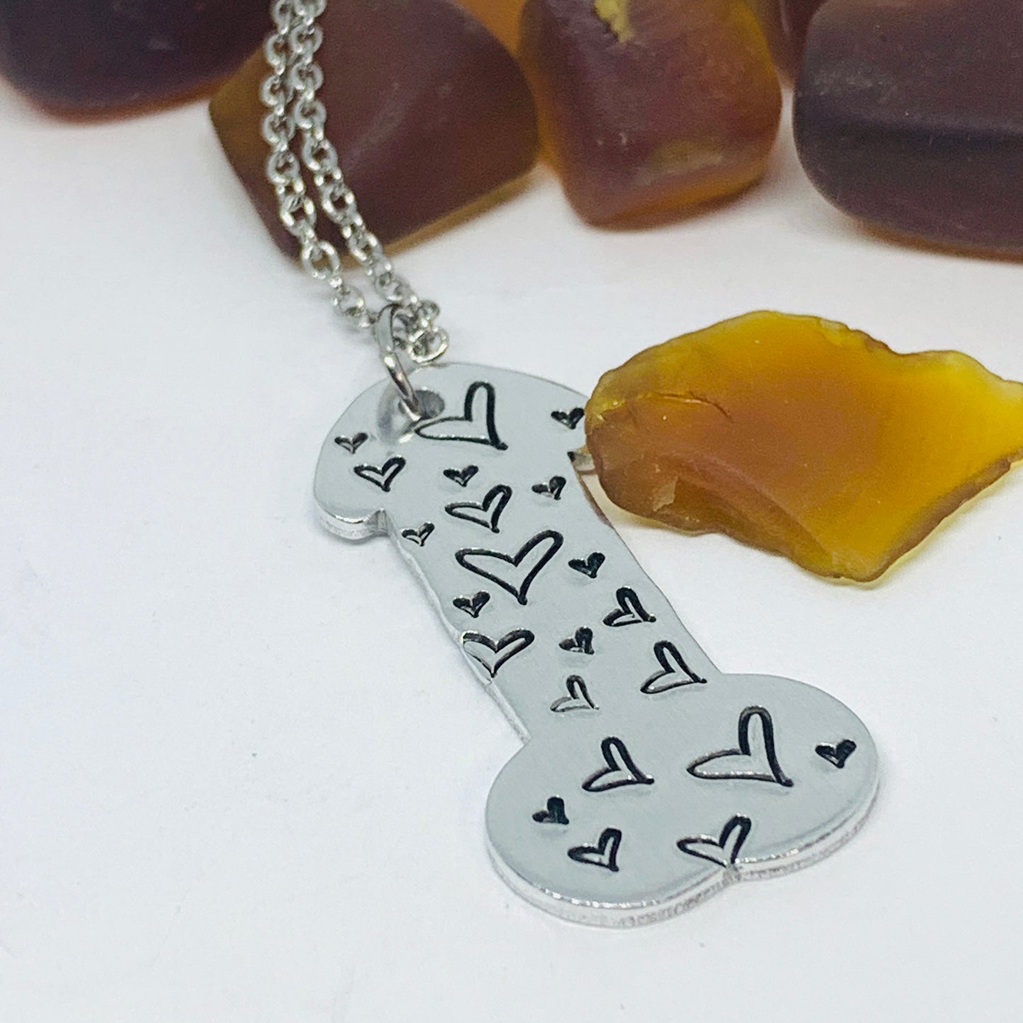 Penis Pendant Necklace - Hand Stamped | Dick Jewelry | Cock | Pot Leaf | Snowflakes | Hibiscus