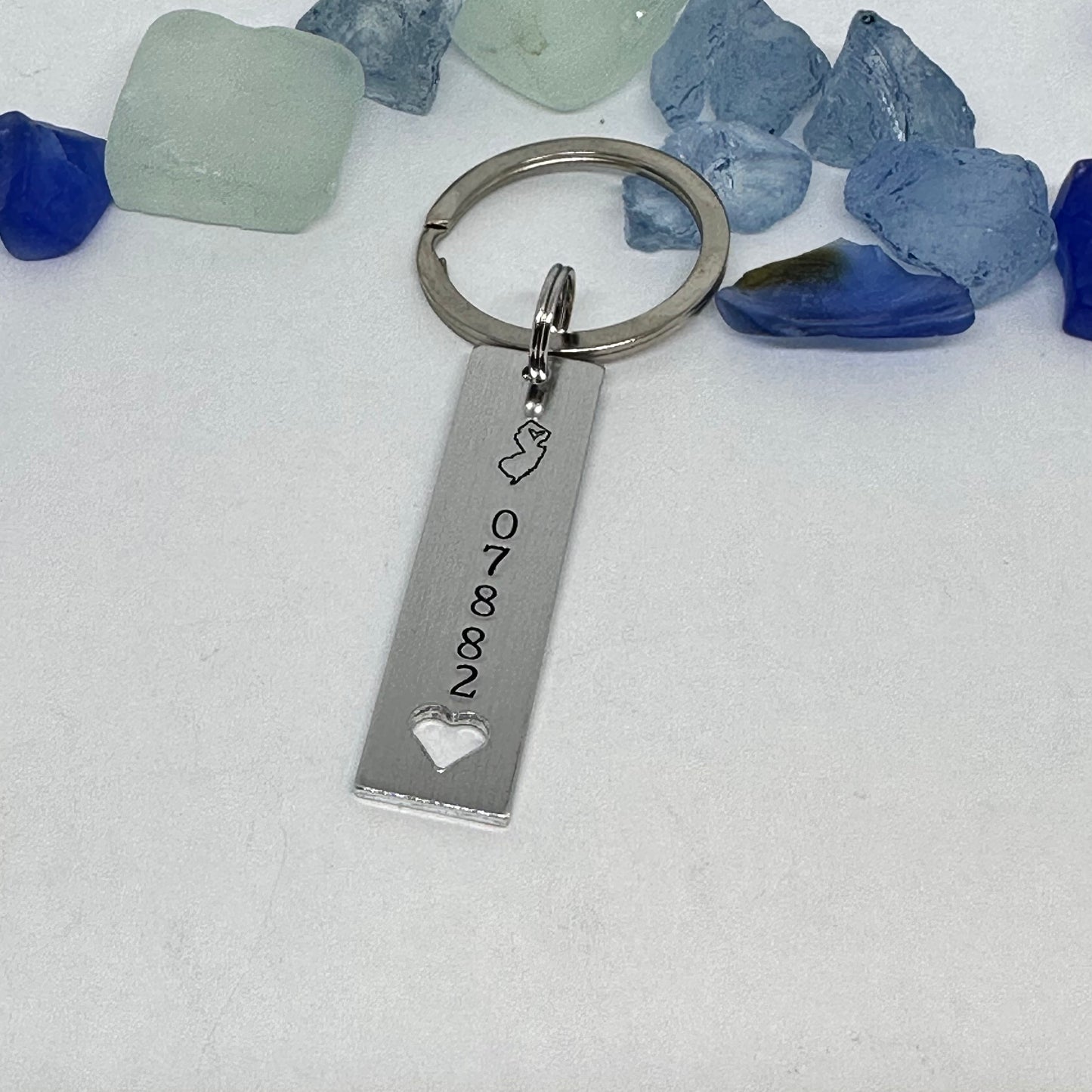 NJ ZIP Code - Hand Stamped Key Ring