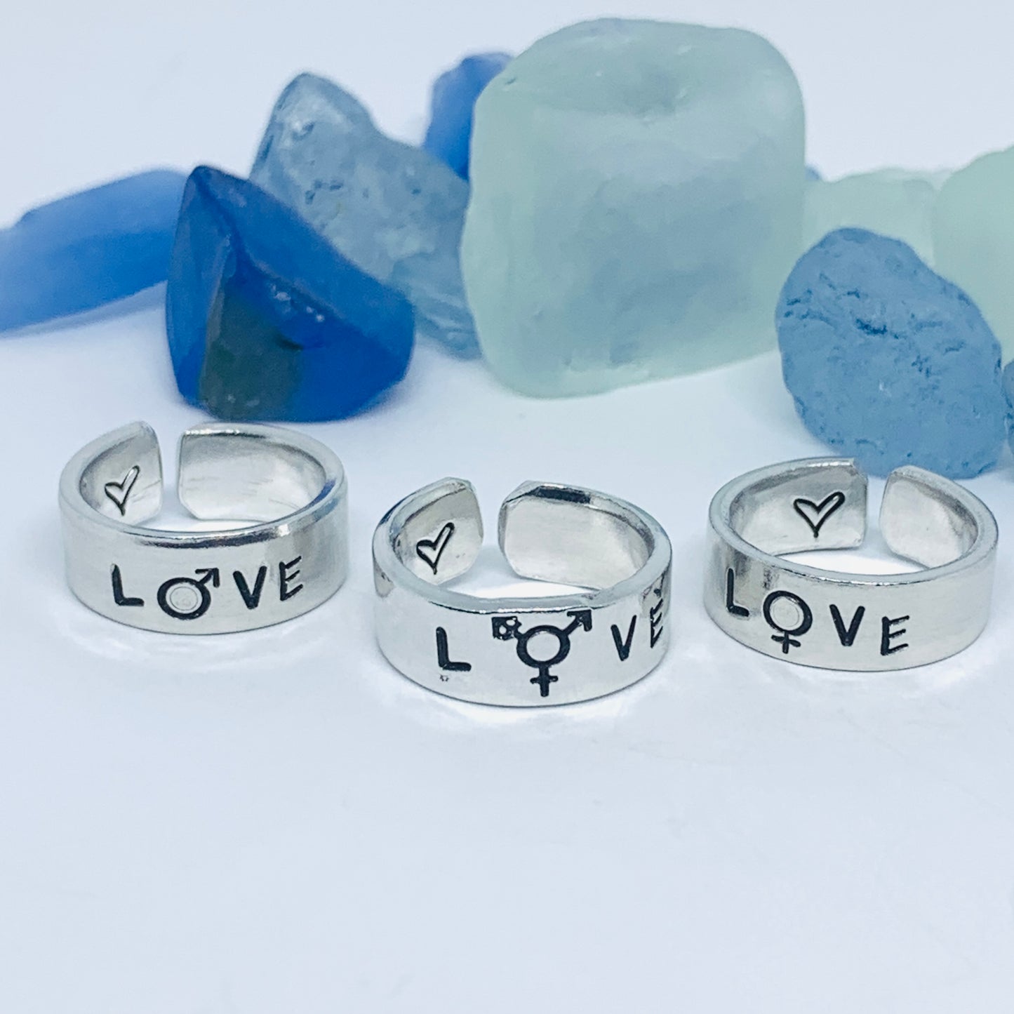 LOVE Hand Stamped Ring | Trans L⚧VE Ring | Stamped Metal Stacking Ring | Adjustable Ring | Gift for Them Him Her