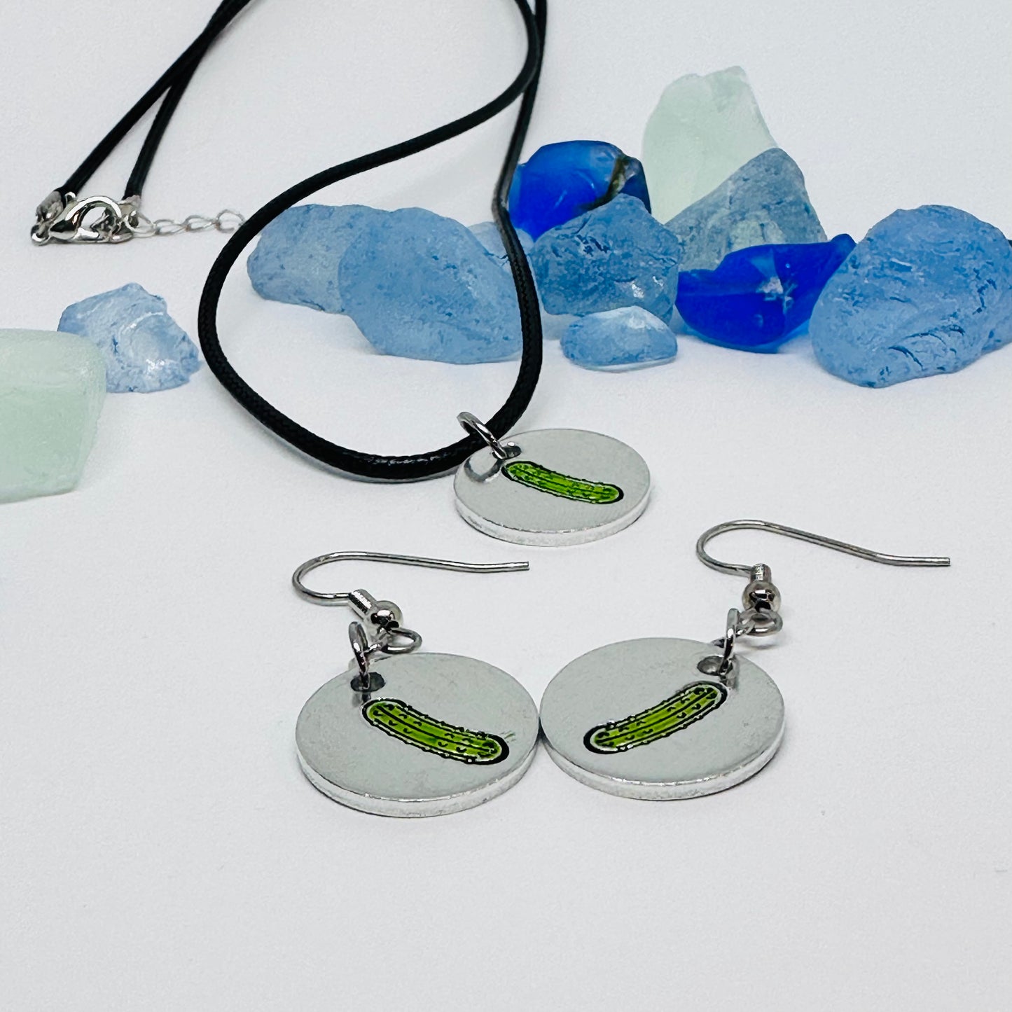 Pickles Hand Stamped & Painted Oval Drop Earrings | Green Pickles on Surgical Steel Ear Wires | Pickle Fest | Picklelicious