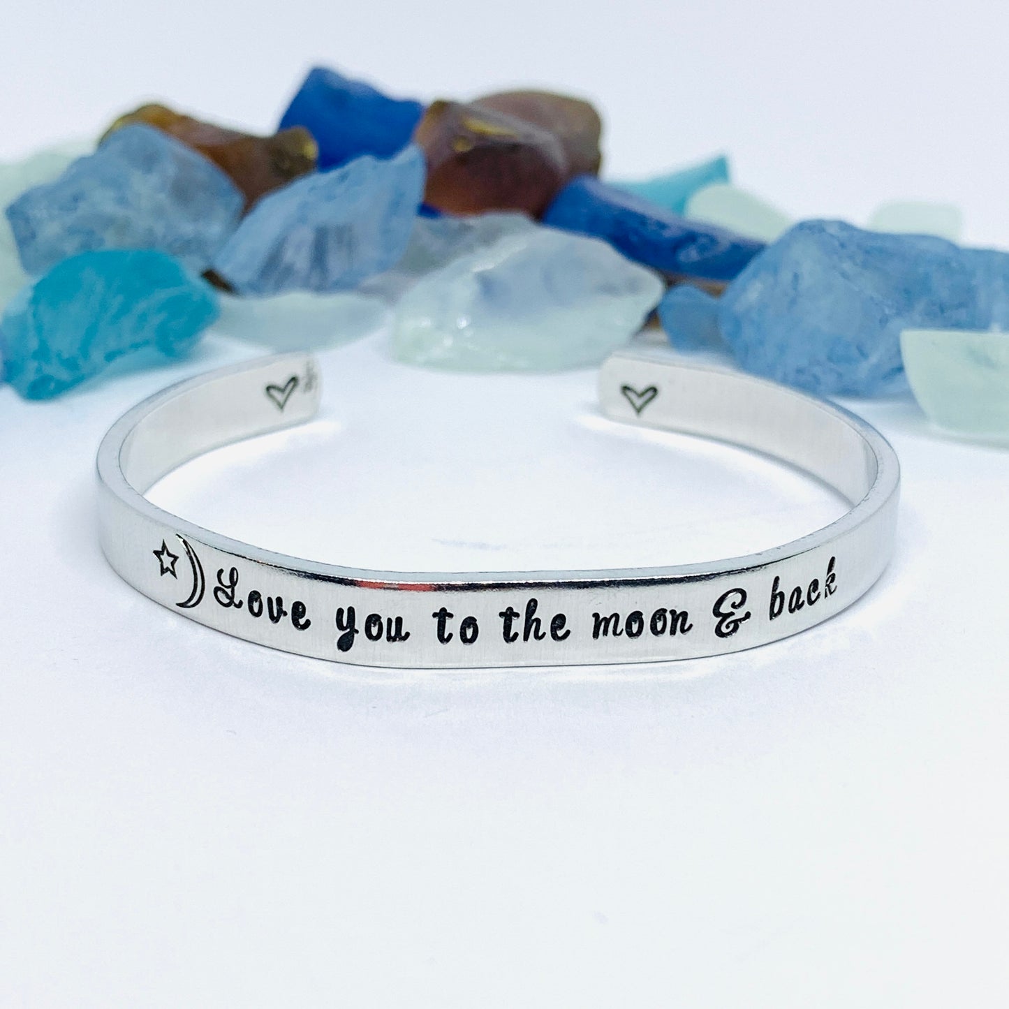Love you to the moon & back - Hand Stamped Metal Cuff Bracelet | Love Cuff | Gift for Her | Love Script Bracelet | Quote Bracelet