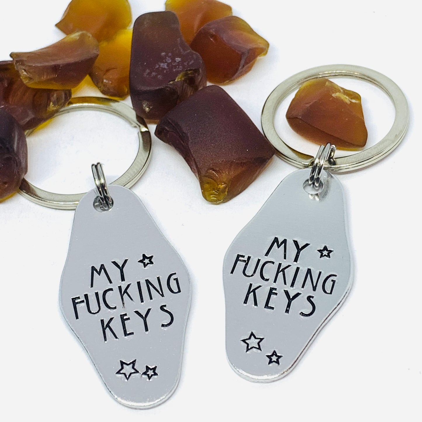 MY FUCKING KEYS Hand-Stamped Metal Keychain | Funny & Sarcastic Retro Motel Key Tag | Housewarming Gift | New Driver Gift