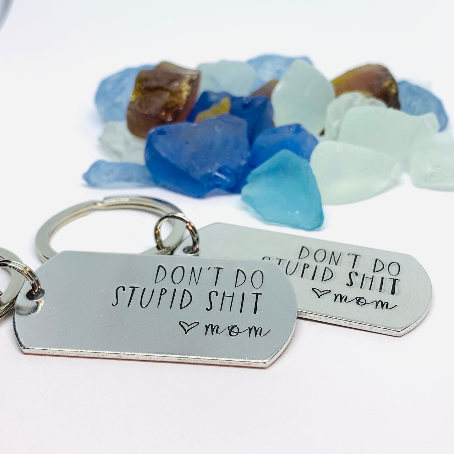 Don’t Do Stupid Shit Love Mom| Hand Stamped Metal Keyring | Drive Safe Gift from Parents | Teenager Keychain Gift | Graduate Gift Idea