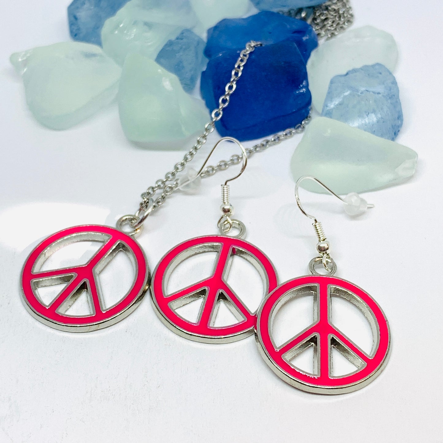 Peace Signs Pink Enamel Necklace | Make Love Not War | Gifts for Her