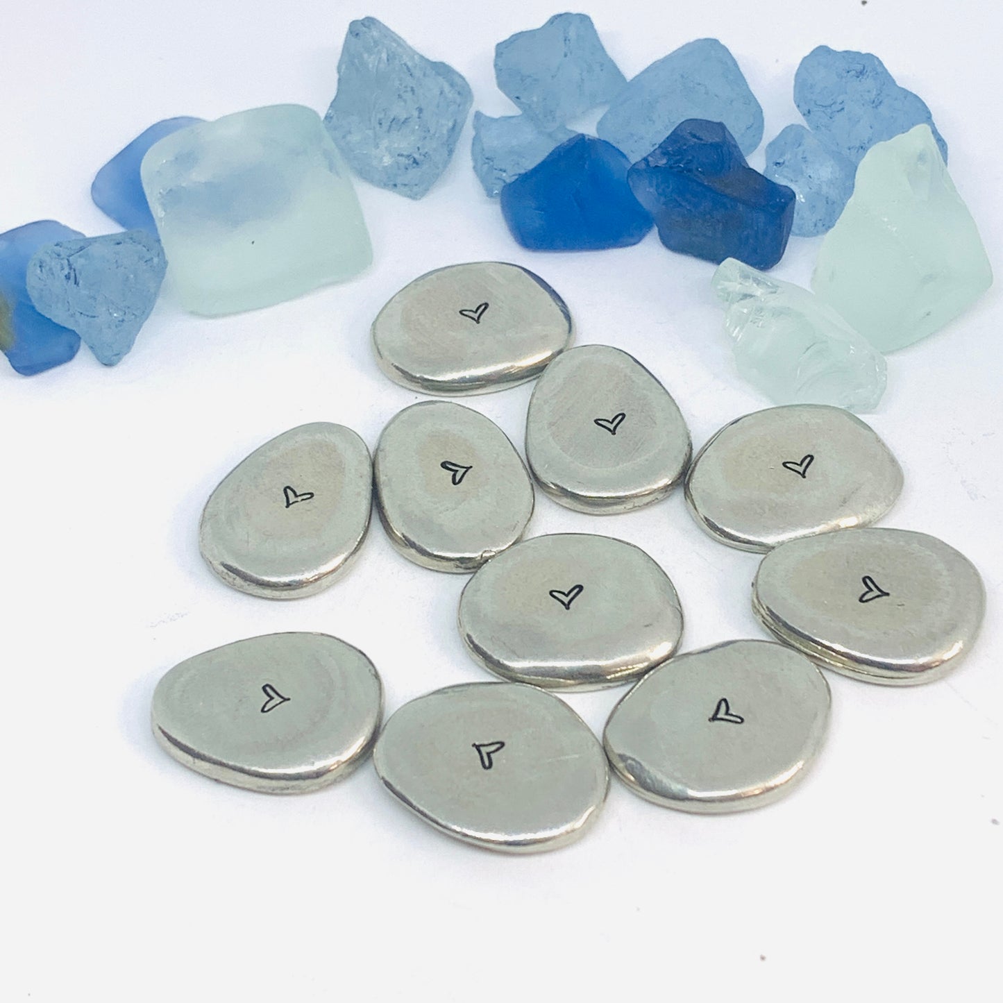 Beach Themed Pewter Pocket Pebble | Worry Stone | Ease Anxiety | Sea Shells Mermaid