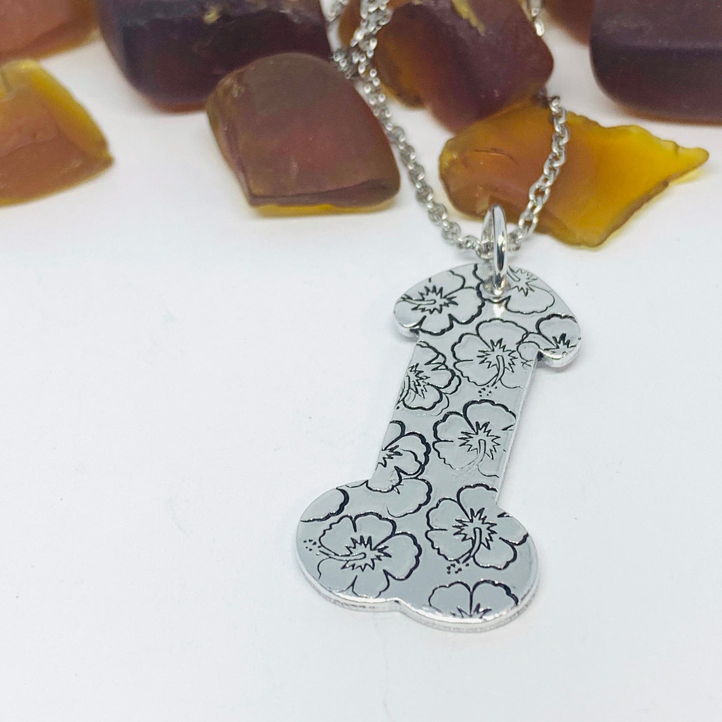 Penis Pendant Necklace - Hand Stamped | Dick Jewelry | Cock | Pot Leaf | Snowflakes | Hibiscus