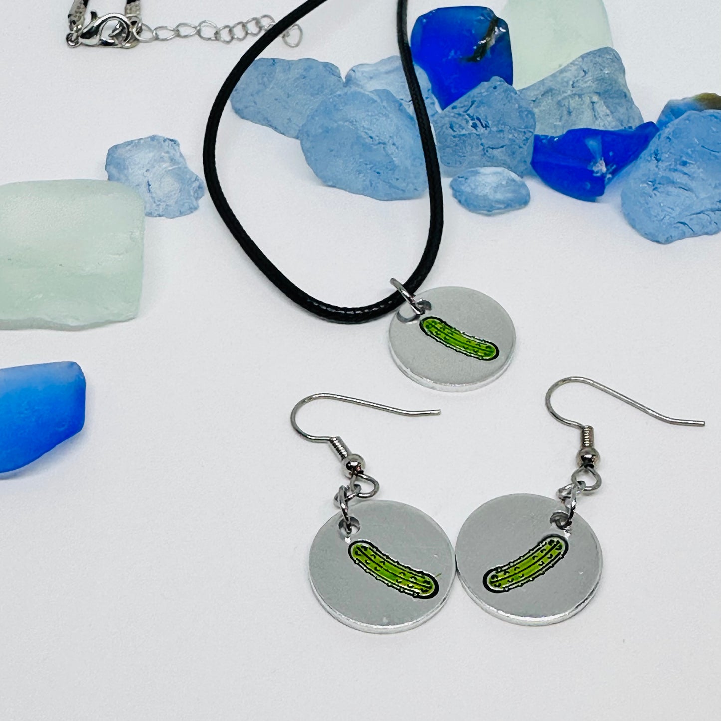 Pickles Hand Stamped & Painted Oval Drop Earrings | Green Pickles on Surgical Steel Ear Wires | Pickle Fest | Picklelicious