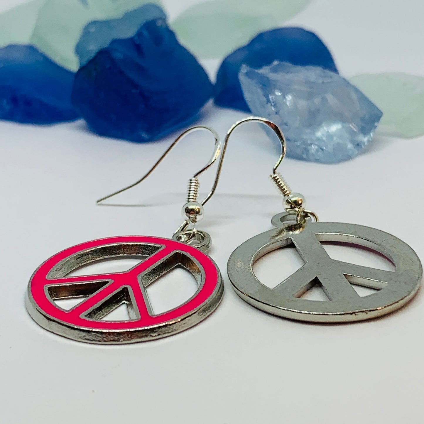 Peace Signs Pink Enamel Earrings with Silver Wires and Backs | Make Love Not War Earrings | Gifts for Her | Love Earrings | Acceptance Earrings