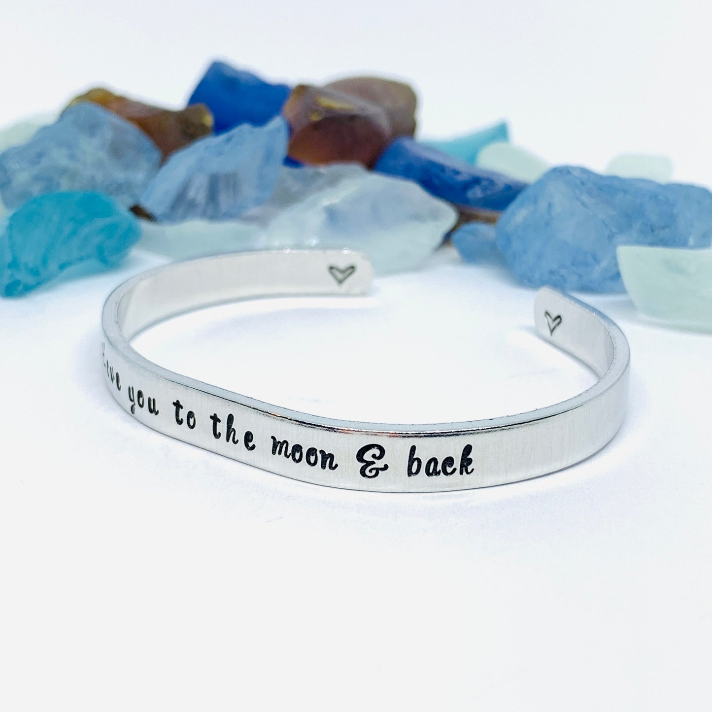 Love you to the moon & back - Hand Stamped Metal Cuff Bracelet | Love Cuff | Gift for Her | Love Script Bracelet | Quote Bracelet