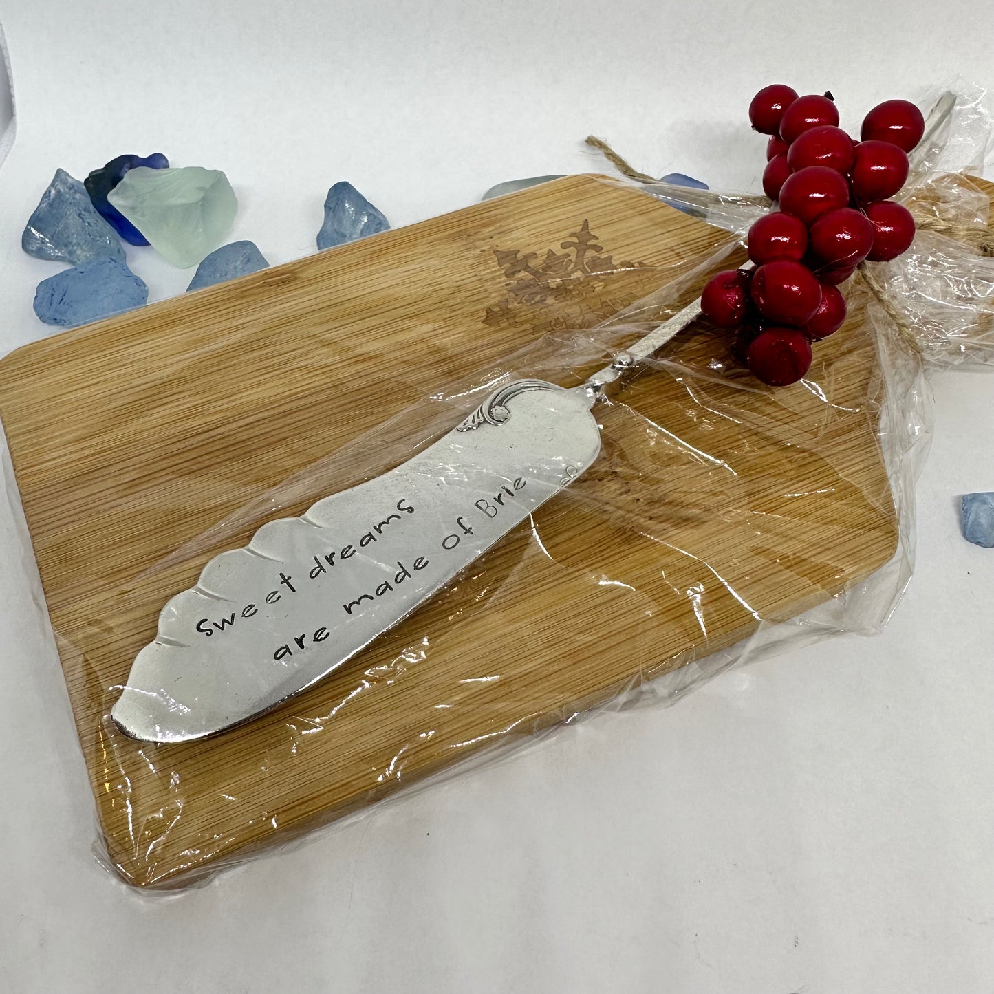 Gift Set - Vintage Silver Plated Hand Stamped Butter Knife & Cutting Board | Cheese Knife | Charcuterie