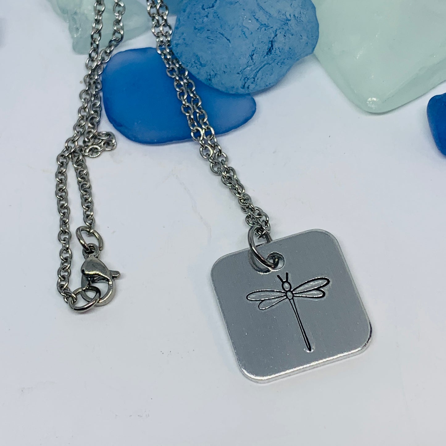 Dragonfly Hand Stamped Necklace | Dragonfly/Damselfly Square Necklace | Gift for Her | Simple Gift | Odonata, Infraorder Anisoptera