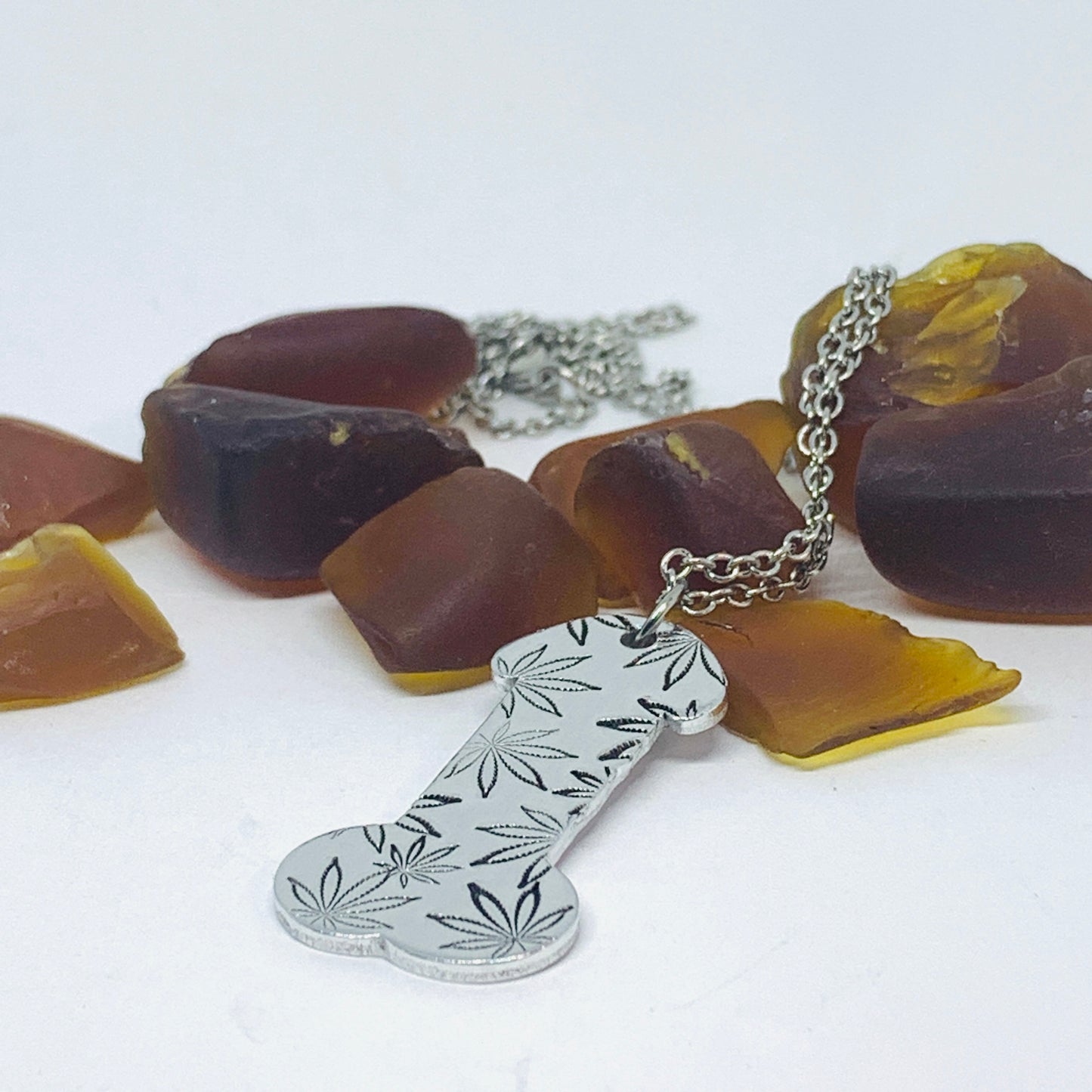 Penis Pendant Necklace - Hand Stamped | Dick Jewelry | Cock | Pot Leaf | Snowflakes | Hibiscus