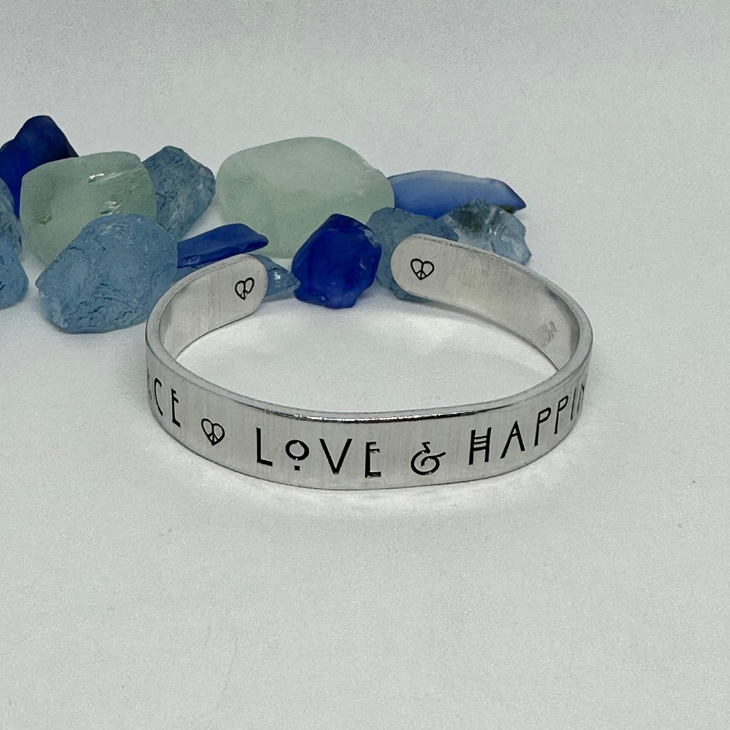 Peace Love & Happiness - Hand Stamped Cuff Bracelet