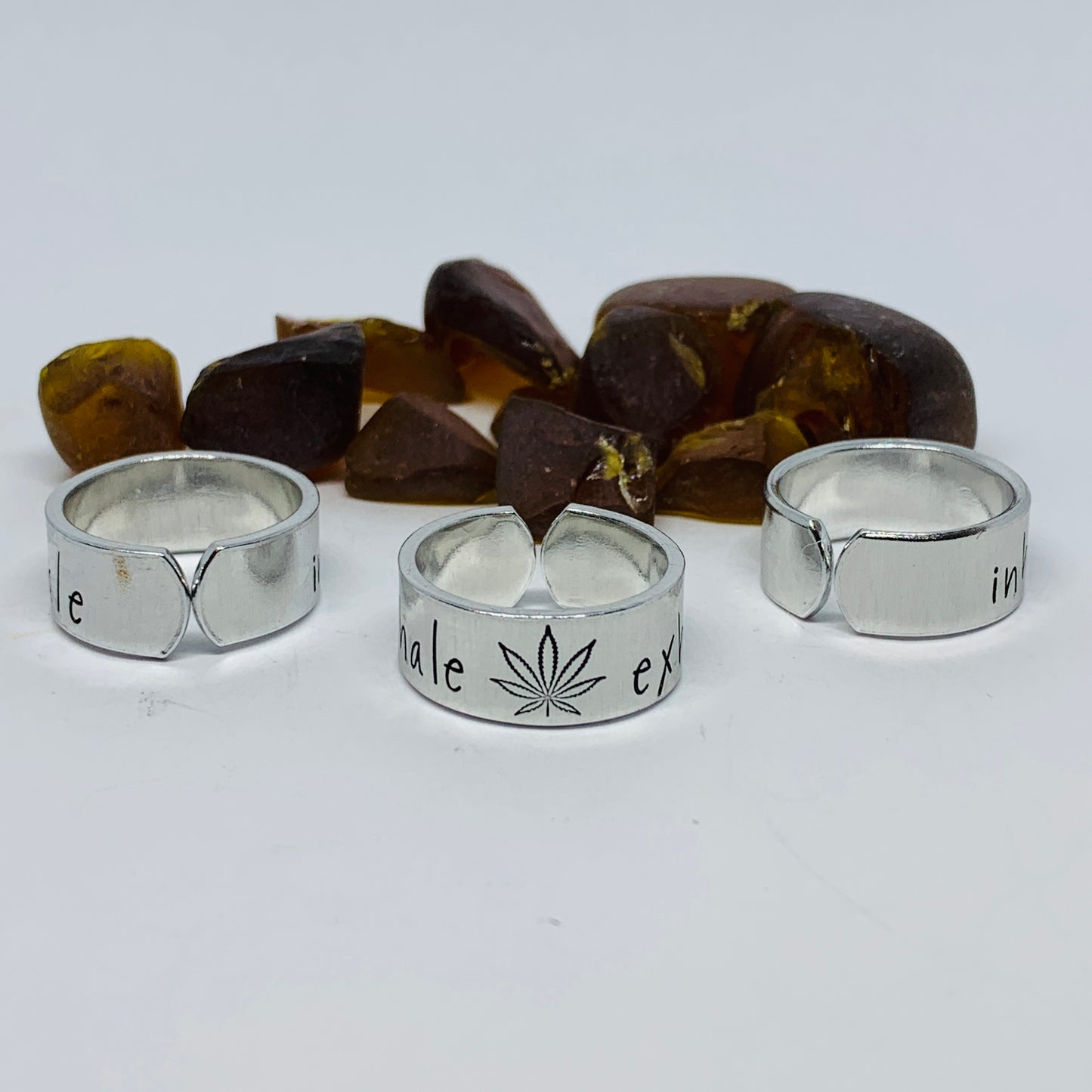 Inhale Exhale Hand Stamped Ring | Dispensary Pot Ring | Stamped Metal Cuff Ring | Marijuana Friendly | Pothead Jewelry | Weed Cannabis
