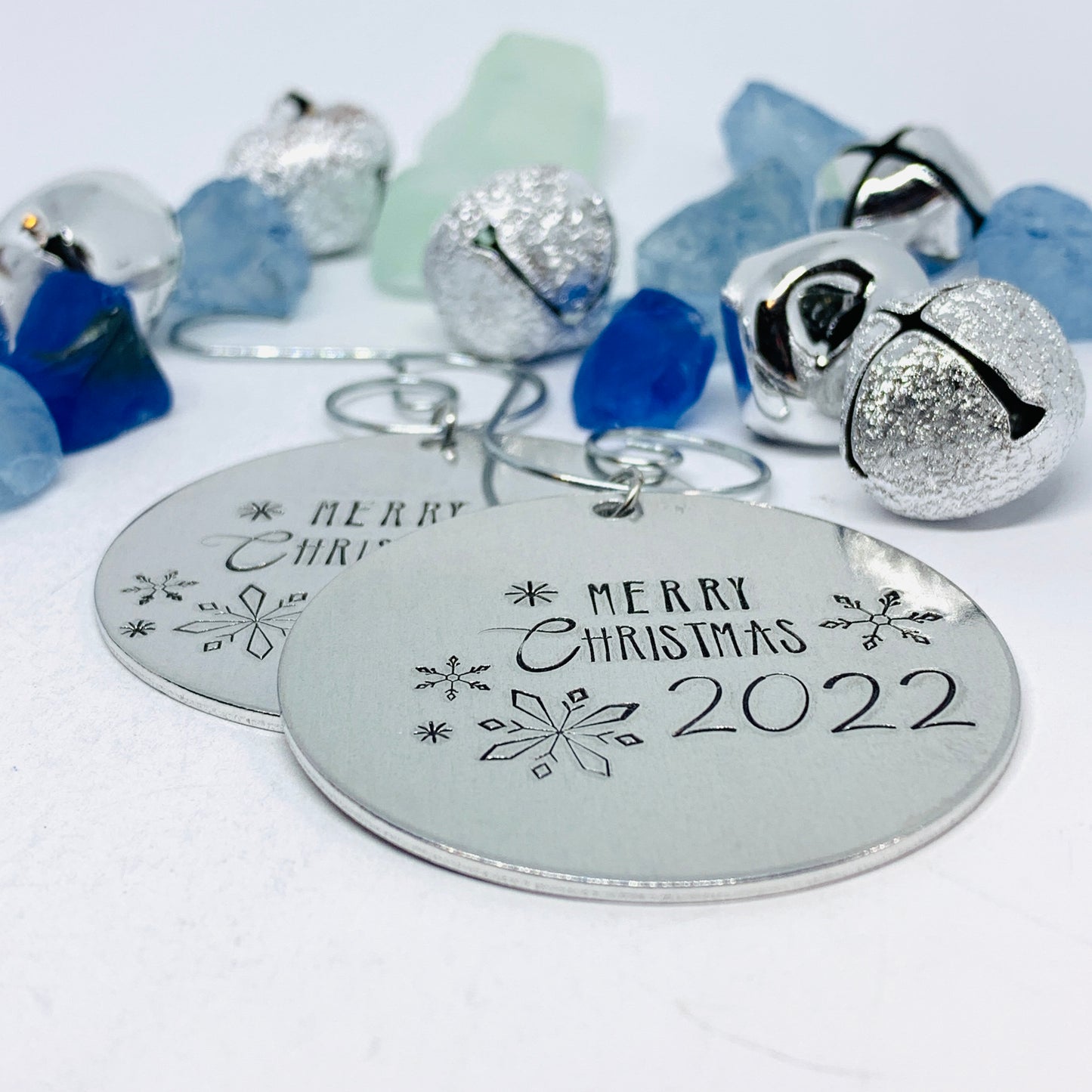 Merry Christmas 2022 Hand Stamped Ornament | Aluminum Round Snowflakes | Christmas | Hand Crafted Tree Decor | Holiday Decoration