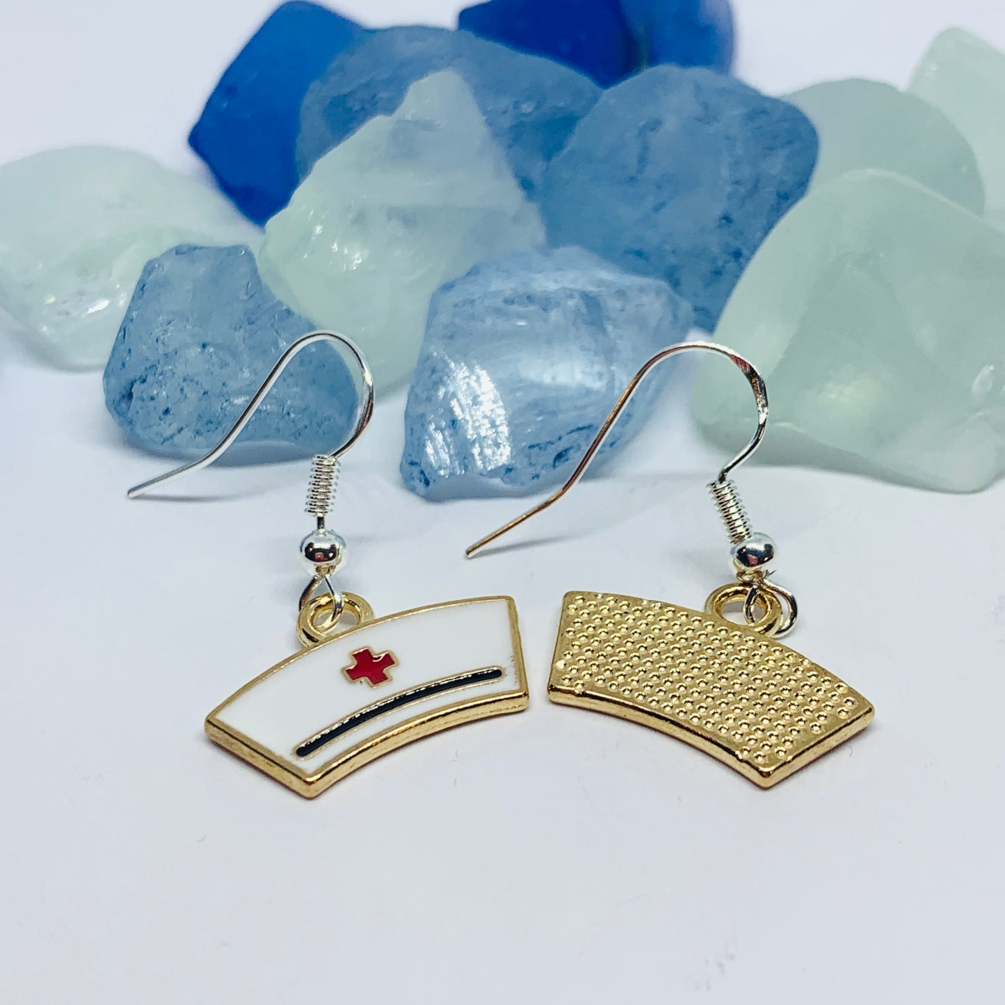 Nurse Cap Enamel Earrings with Silver Wires and Backs | Healthcare Hero Earrings | Gifts for Her | Nurse Earrings