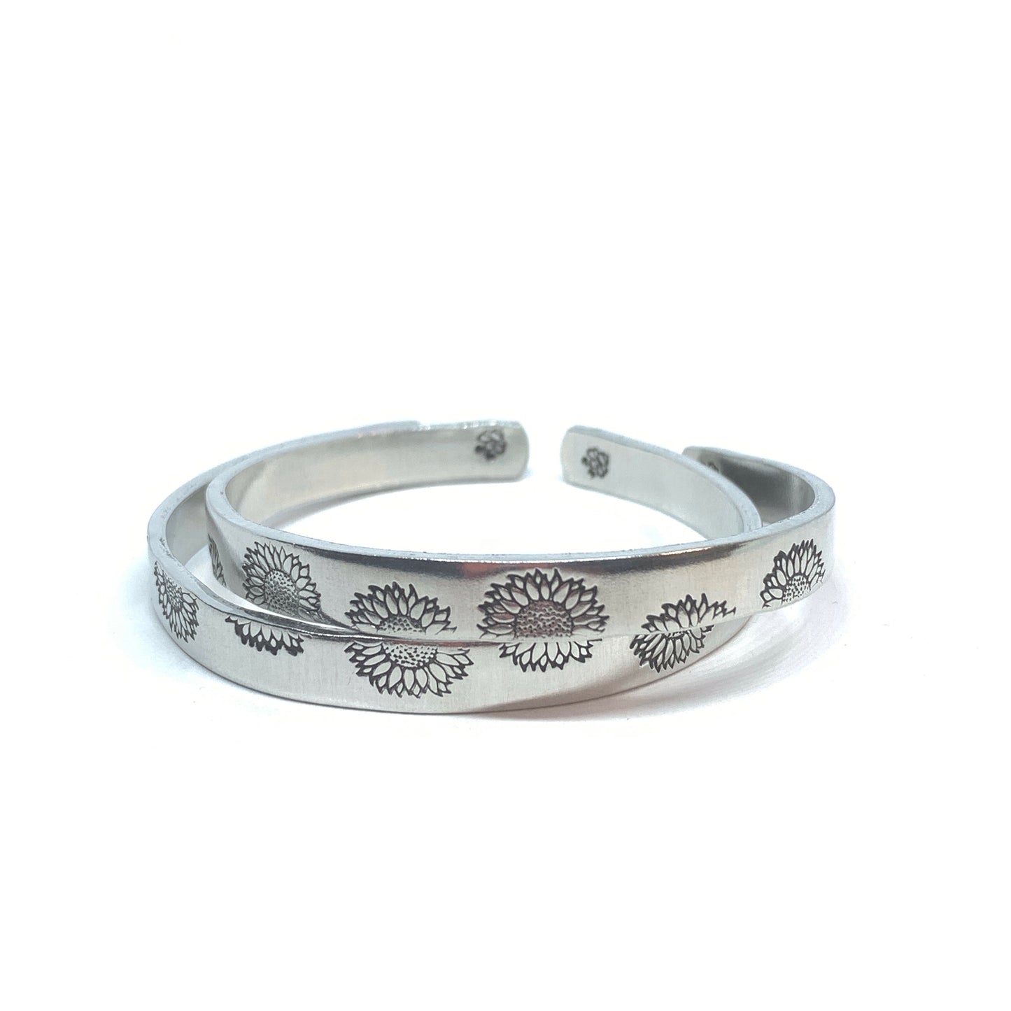 Sunflowers (Stacking Pair) - Hand Stamped Cuff Bracelet