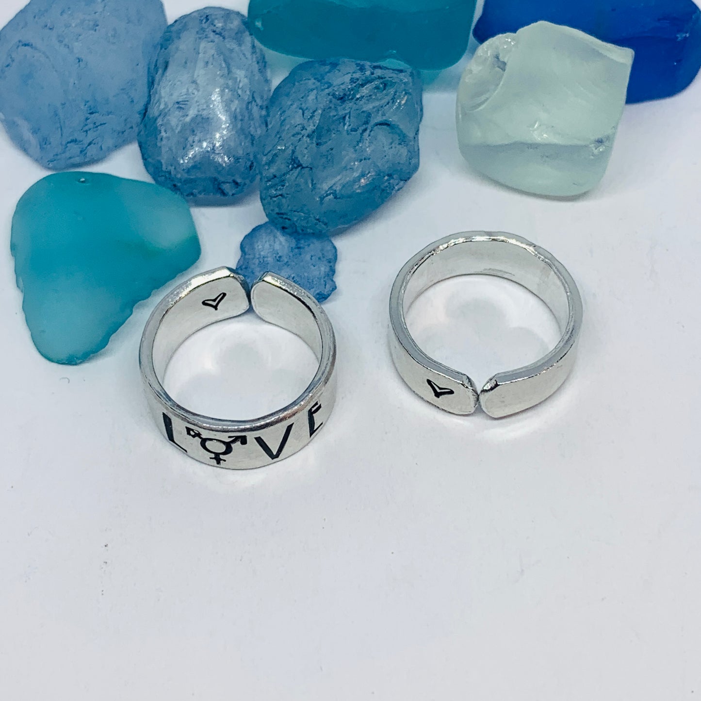 LOVE Hand Stamped Ring | Trans L⚧VE Ring | Stamped Metal Stacking Ring | Adjustable Ring | Gift for Them Him Her