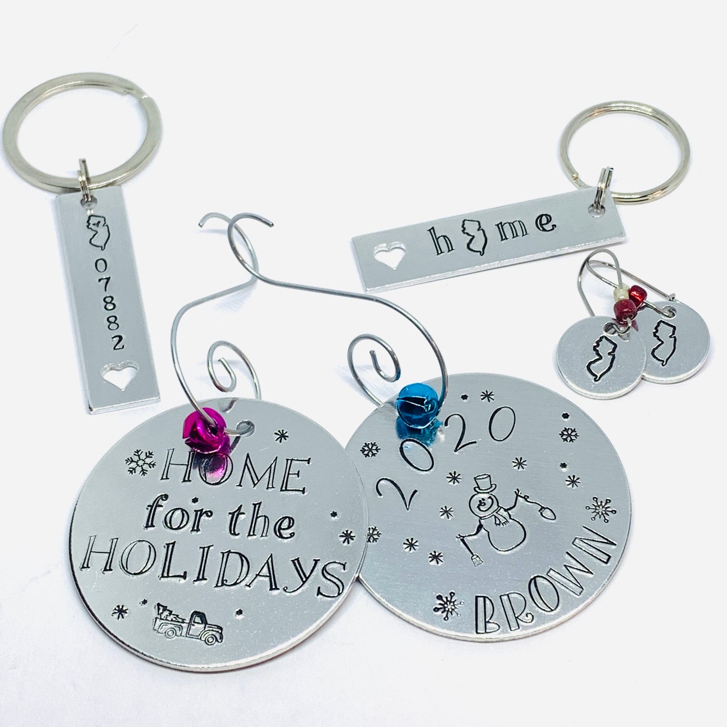 New Jersey State Outline Beaded - Hand Stamped Earrings