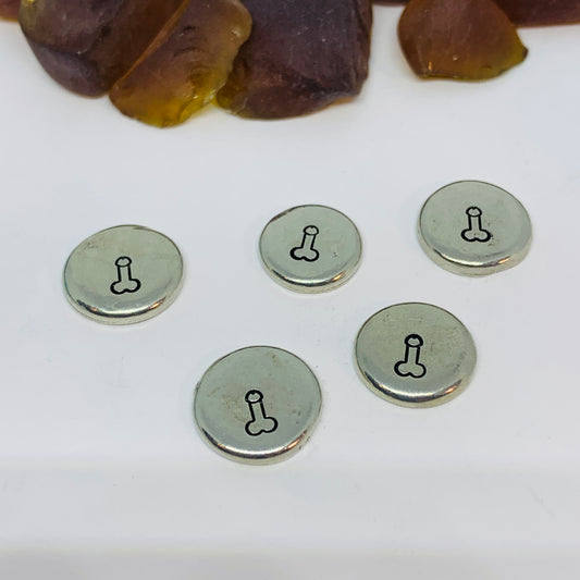 Penis Pewter Pocket Pebble | Rub Me! I Squirt! | Adult Pocket Stone | Two-sided Pocket Charm | Stamped Metal Worry Stone | Fun Adult Gag