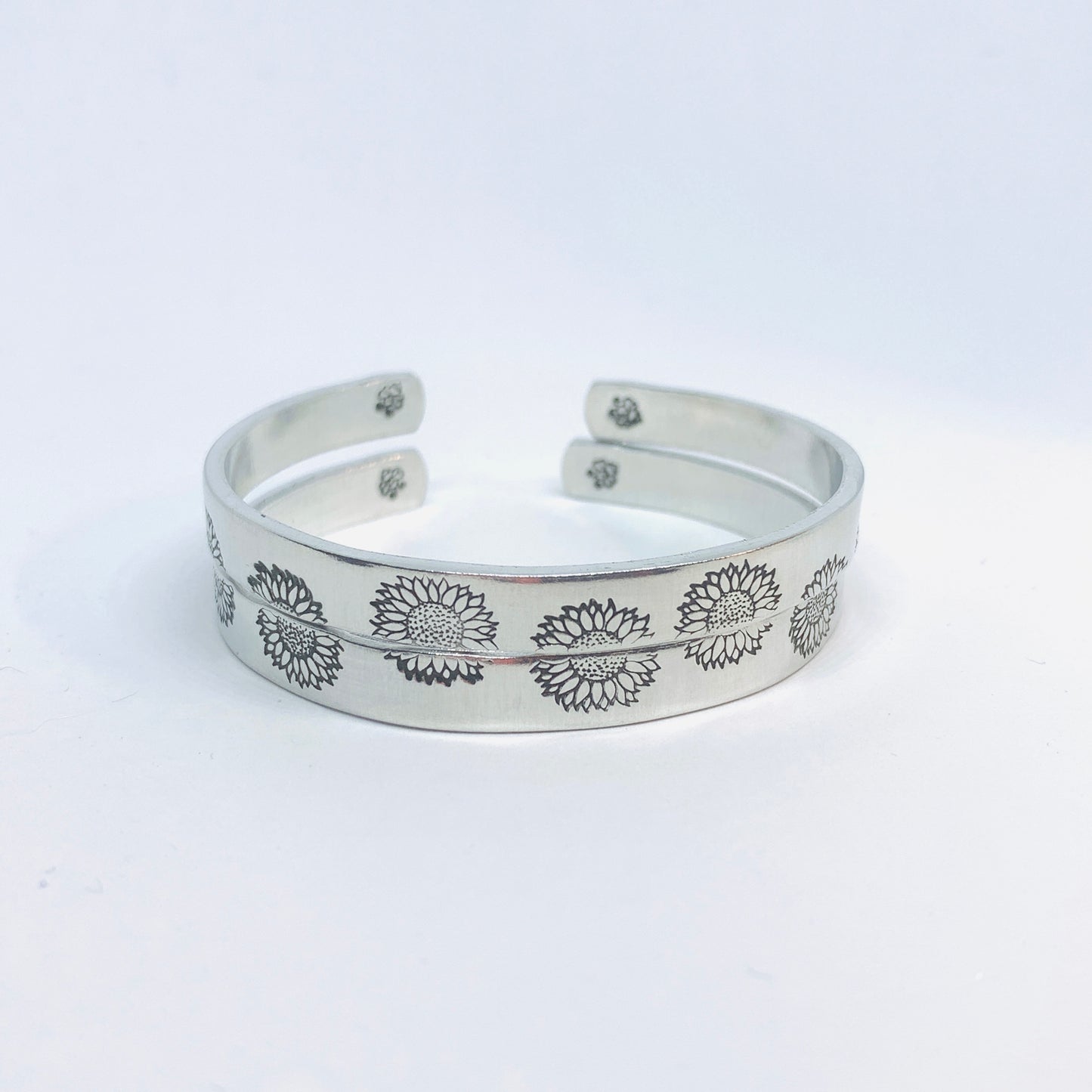 Sunflowers (Stacking Pair) - Hand Stamped Cuff Bracelet