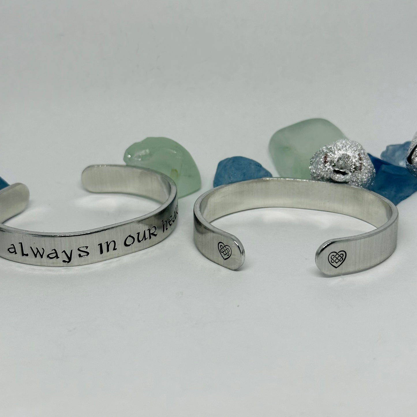 ☘️ Always in our Hearts ☘️ Hand Stamped Cuff Bracelet | Personalized Gaelic | St. Patrick’s Day | Custom Jewelry | Shamrock Celtic Hearts