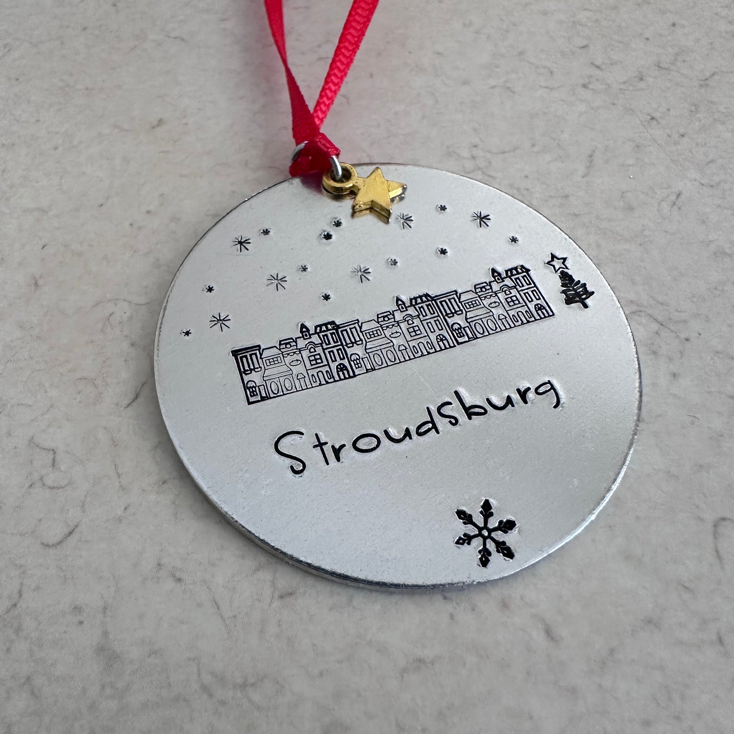 Home Town Hand Stamped Ornament | Aluminum Round Ornament | Christmas Ornament | Hand Crafted Tree Decor | Holiday Decoration