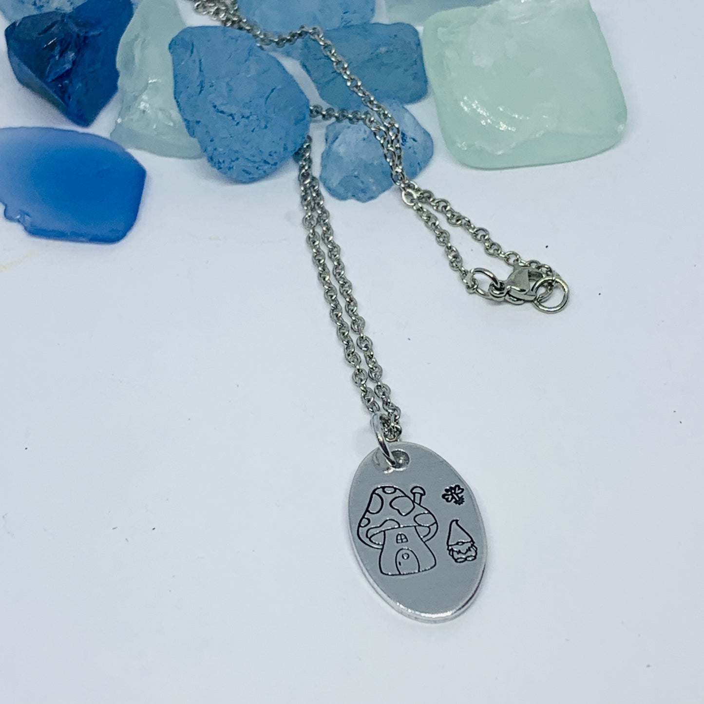 Gnome Toadstool Hand Stamped Necklace | Gnomies Necklace | Gift for Her | Gnome Necklace | Garden Mushrooms | Matching Set | Mushroom Gnome