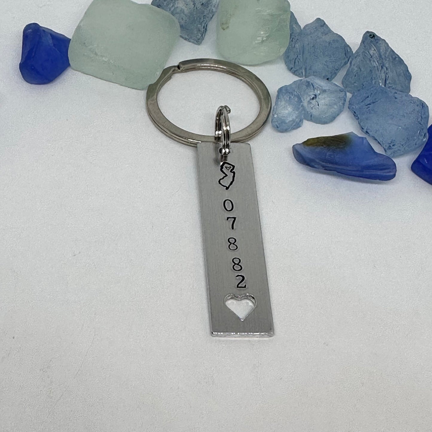 NJ ZIP Code - Hand Stamped Key Ring