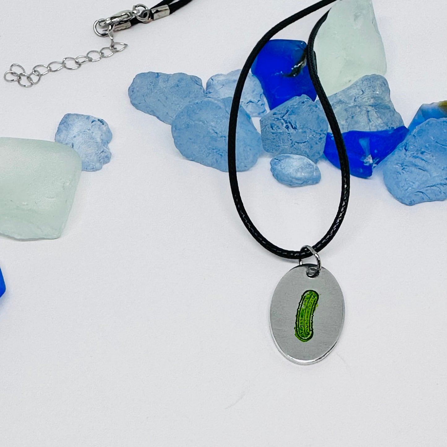 Pickles Hand Stamped & Painted Oval Drop Earrings | Green Pickles on Surgical Steel Ear Wires | Pickle Fest | Picklelicious