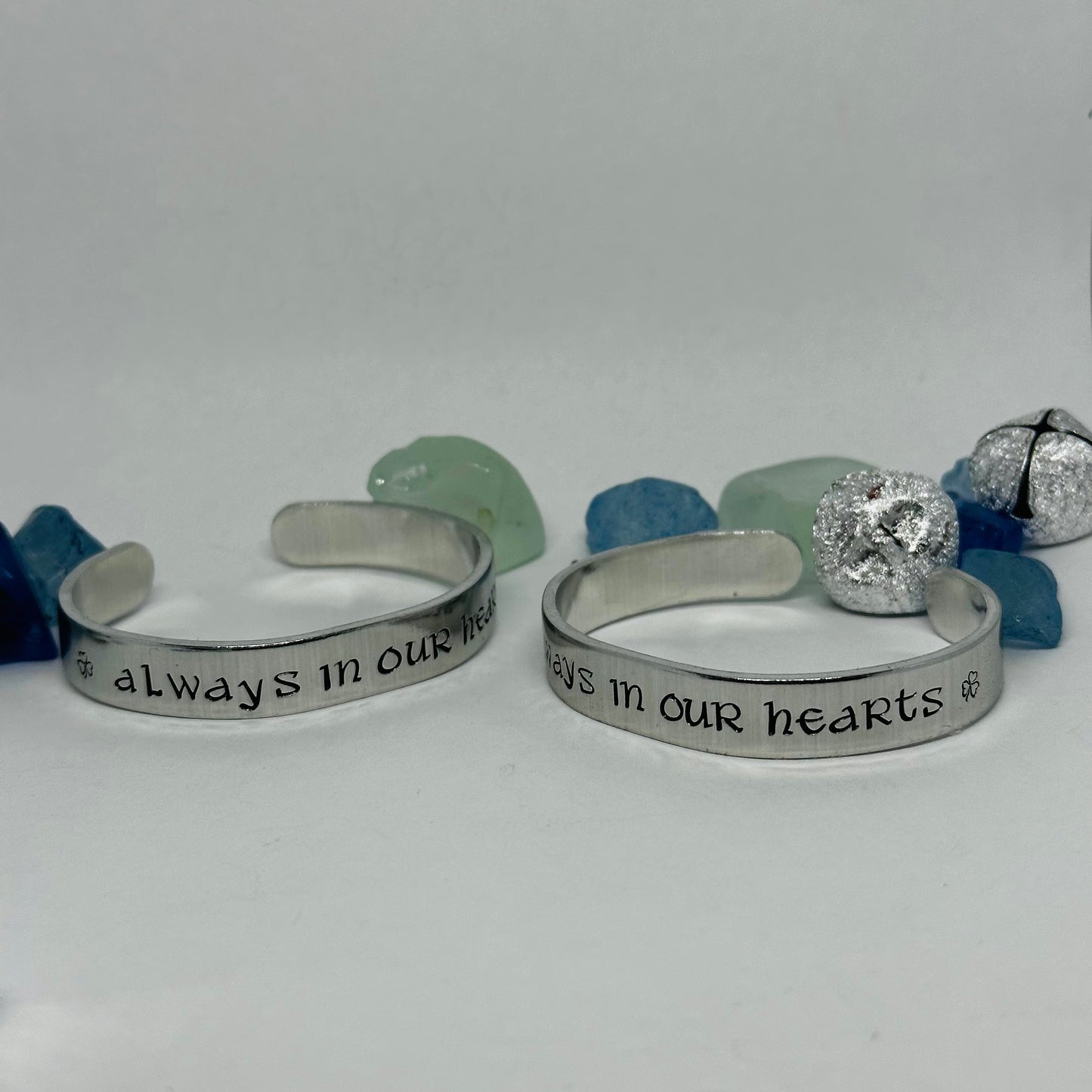 Custom Order for Teri - ☘️ Always in our Hearts ☘️ Hand Stamped Cuff Bracelet | Personalized Gaelic | St. Patrick’s Day | Custom Jewelry | Shamrock Celtic Hearts