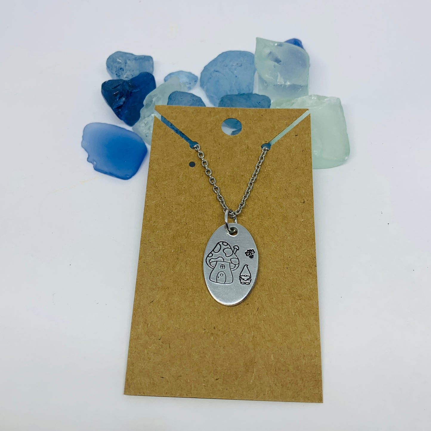 Gnome Toadstool Hand Stamped Necklace | Gnomies Necklace | Gift for Her | Gnome Necklace | Garden Mushrooms | Matching Set | Mushroom Gnome