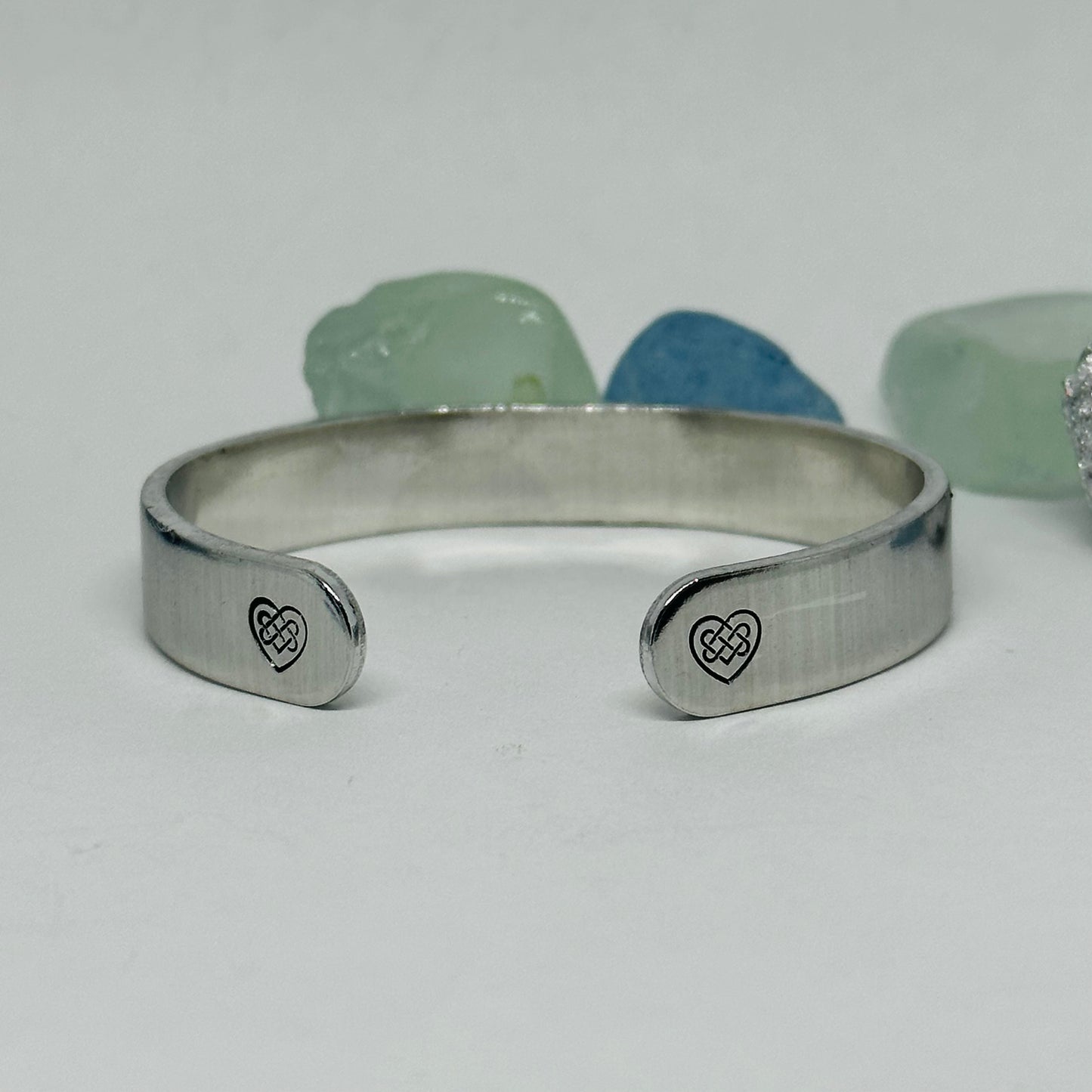 ☘️ Always in our Hearts ☘️ Hand Stamped Cuff Bracelet | Personalized Gaelic | St. Patrick’s Day | Custom Jewelry | Shamrock Celtic Hearts