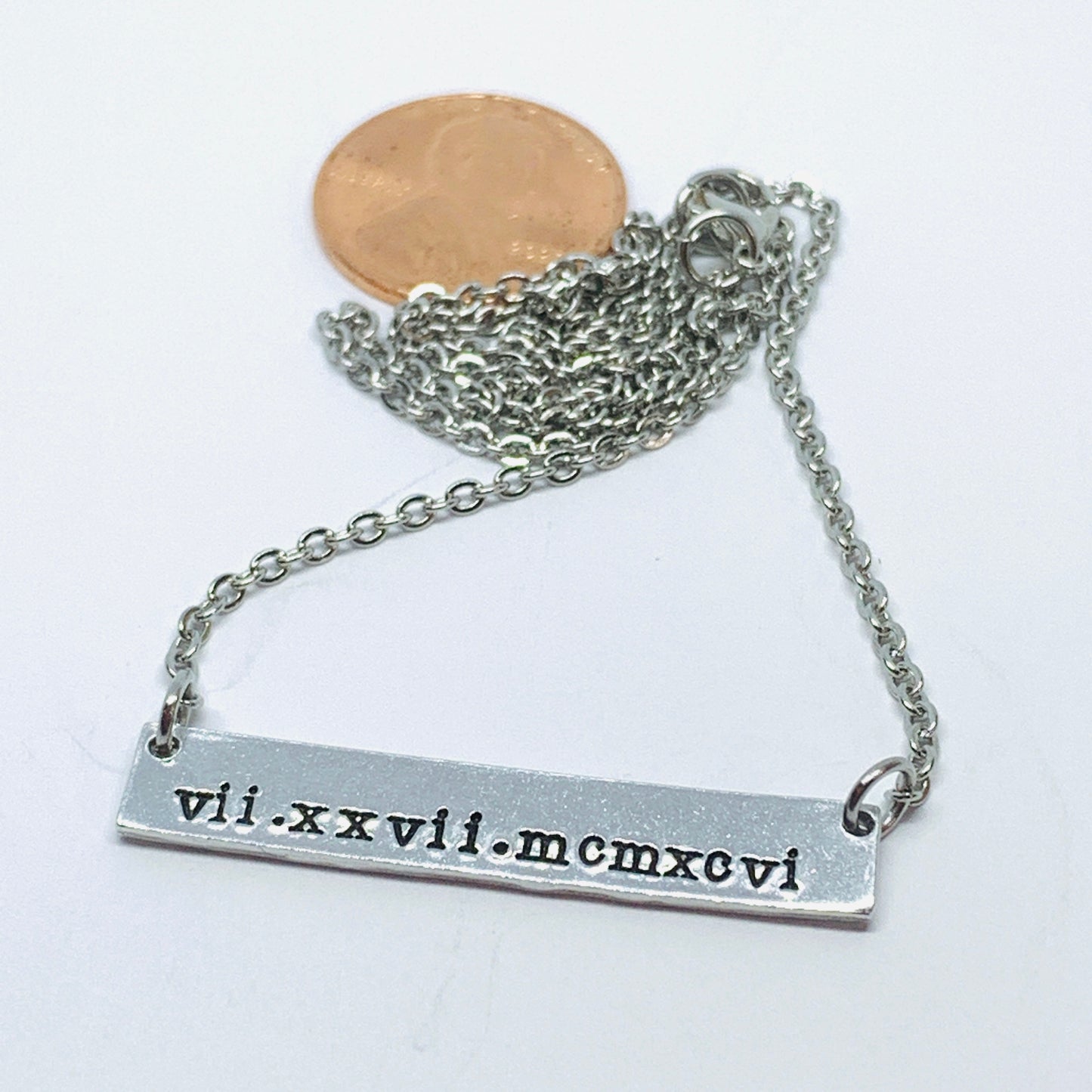 Roman Numerals - Hand Stamped Bar Necklace